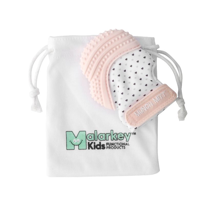 Malarkey Kids Munch Teether Mitt - Pastel Pink Hearts