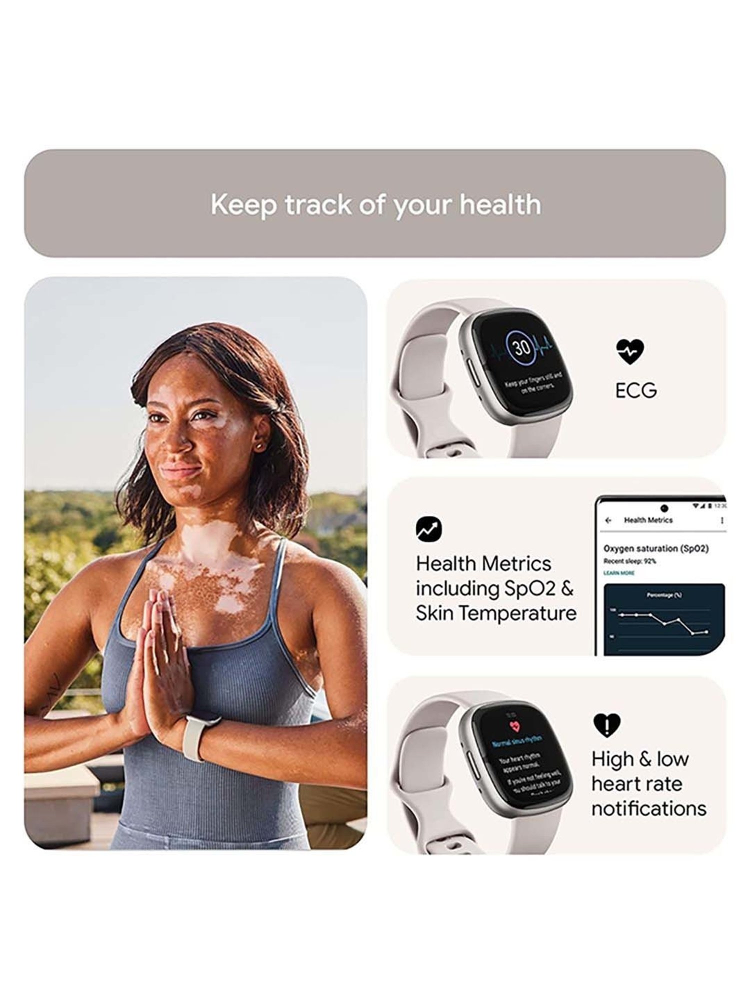 Fitbit Sense 2 Health & Fitness Watch (Lunar White / Platinum Aluminium)