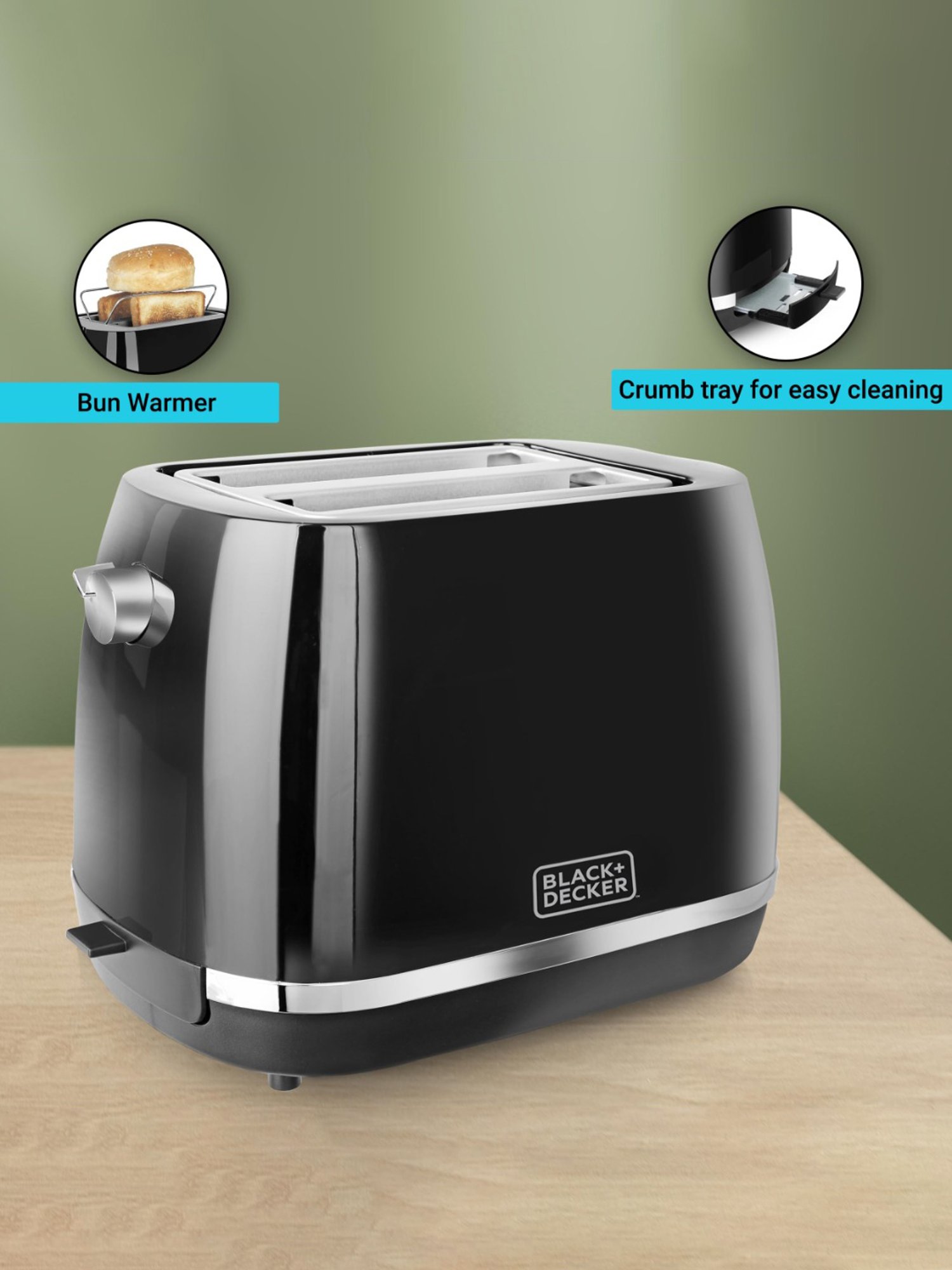 Black+Decker BXTO0202IN Toaster 870W with Bun Warmer & Browning Control (Black)