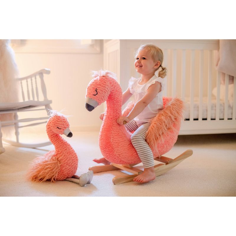 Soft Landing Darling Duos Flamingo Children's Rocker and Stuffed Animal bundle
