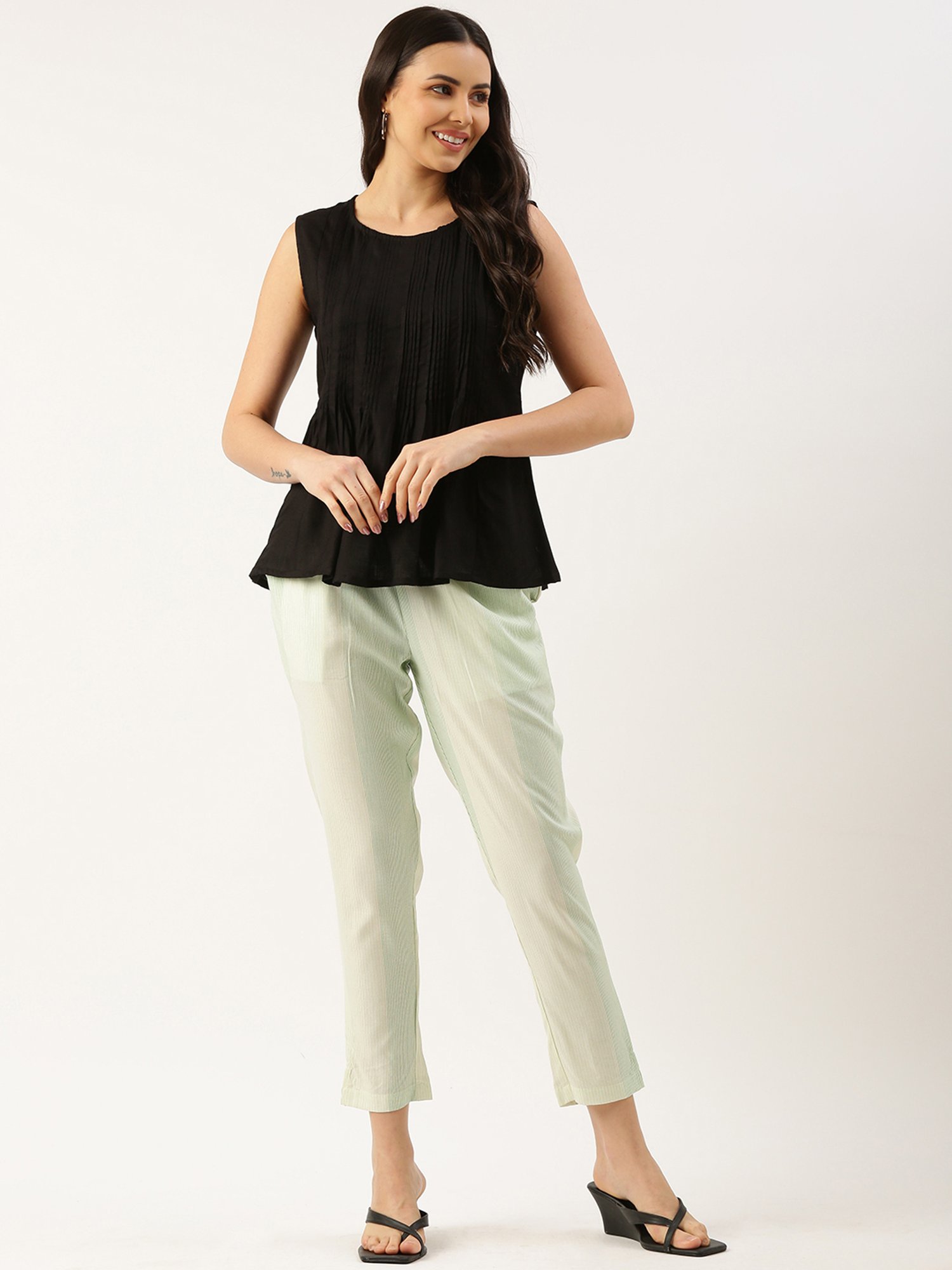 Amukti Green Striped Pants