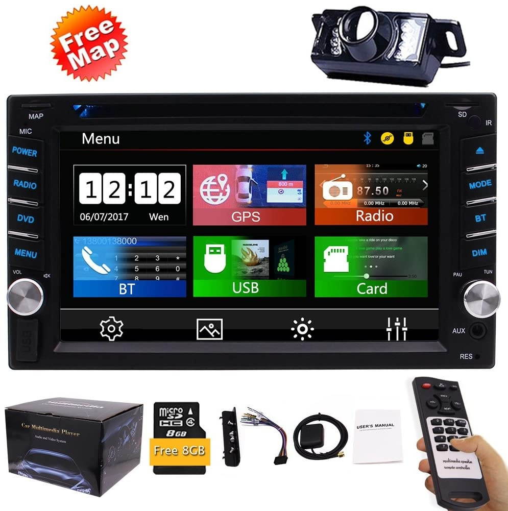 Double Din Car Stereo GPS Navigation System DVD Player Bluetooth 2 Din Car Radio Capacitive Touch Screen + Free Backup Camera Support SWC USB SD 1080P Wireless Remote Control Car Logo Multi Language