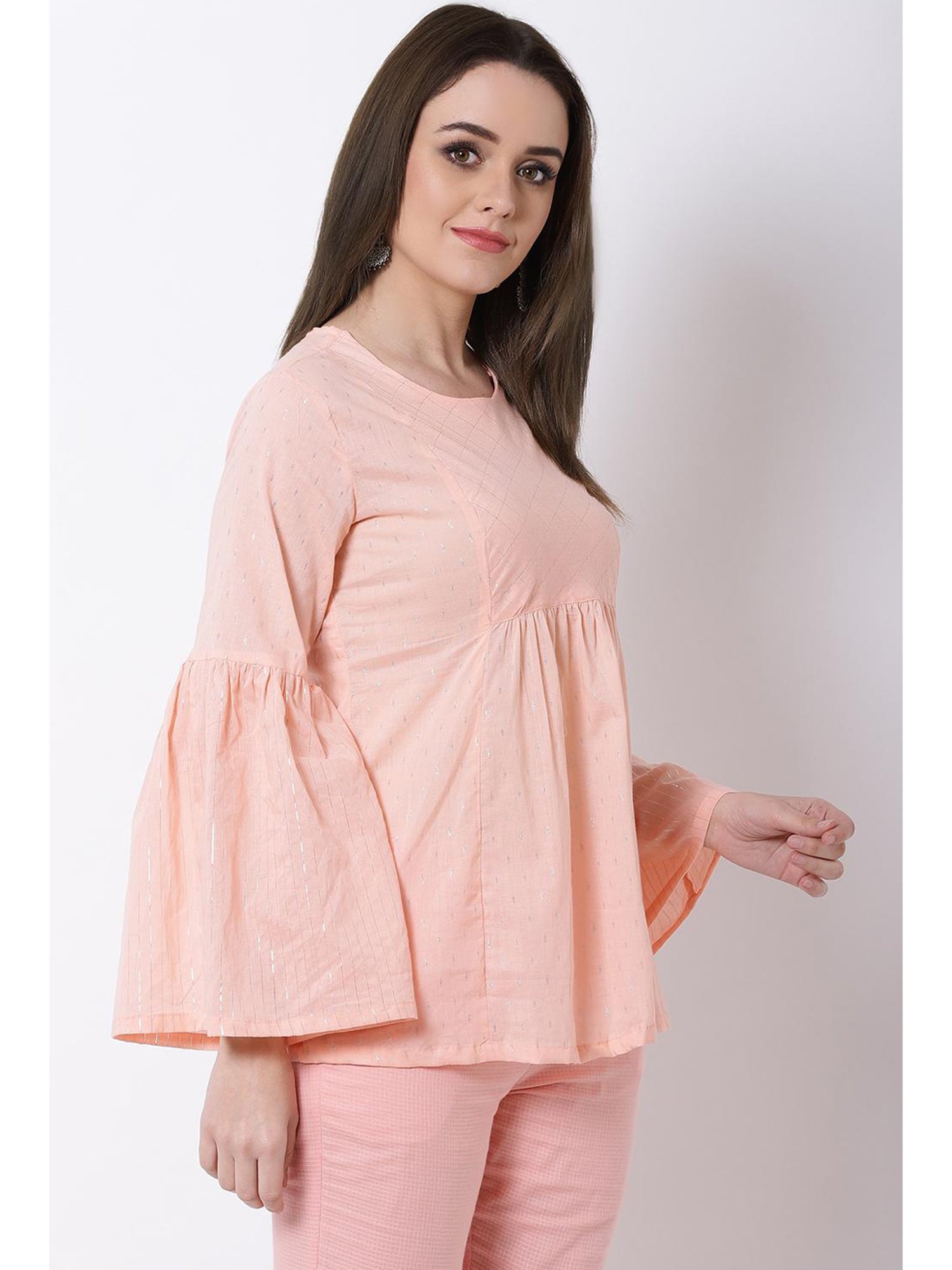 Rangriti Peach Cotton Printed Top