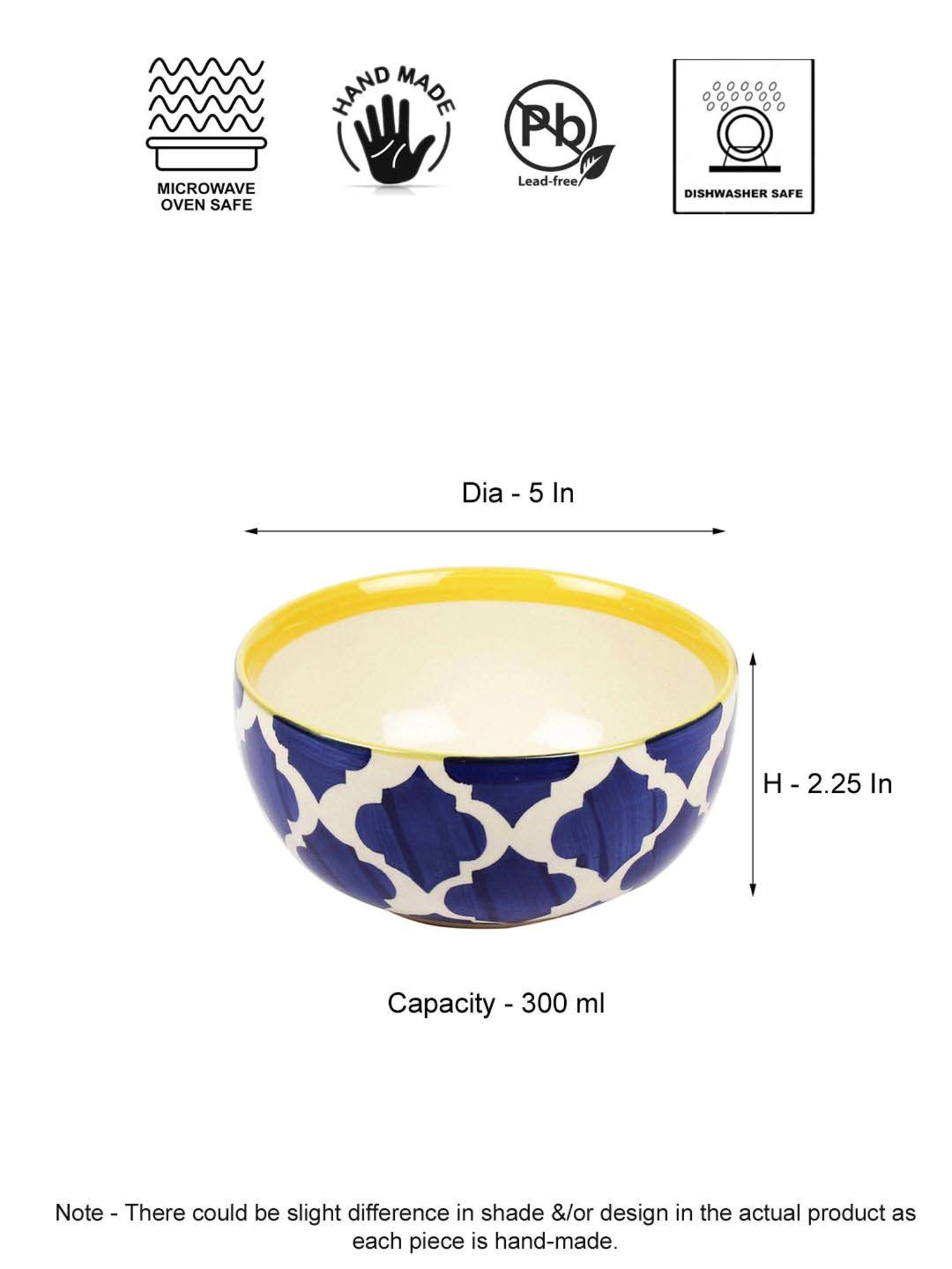 VarEesha Moroccan Blue Blue & White Ceramic Serving Bowl (0.5 L) - Set of 2