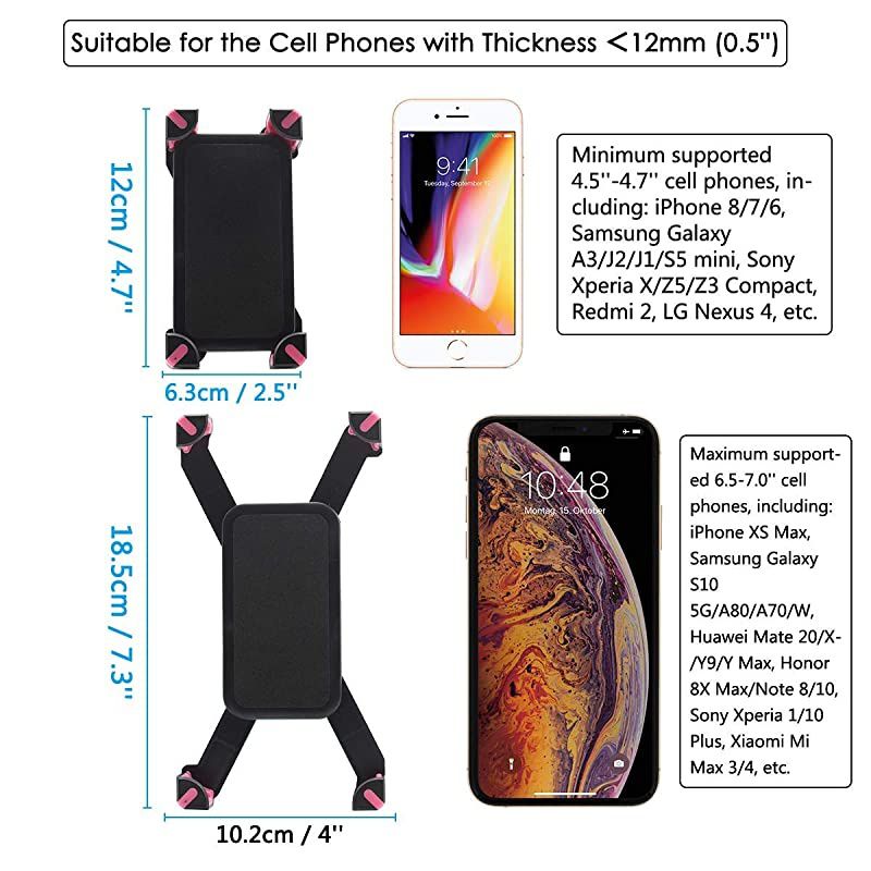 Bike Phone Mount 360&deg;Rotation Bike Phone Holder for iPhone Android GPS Other Devices Between 35 to 65 inches Black Pink