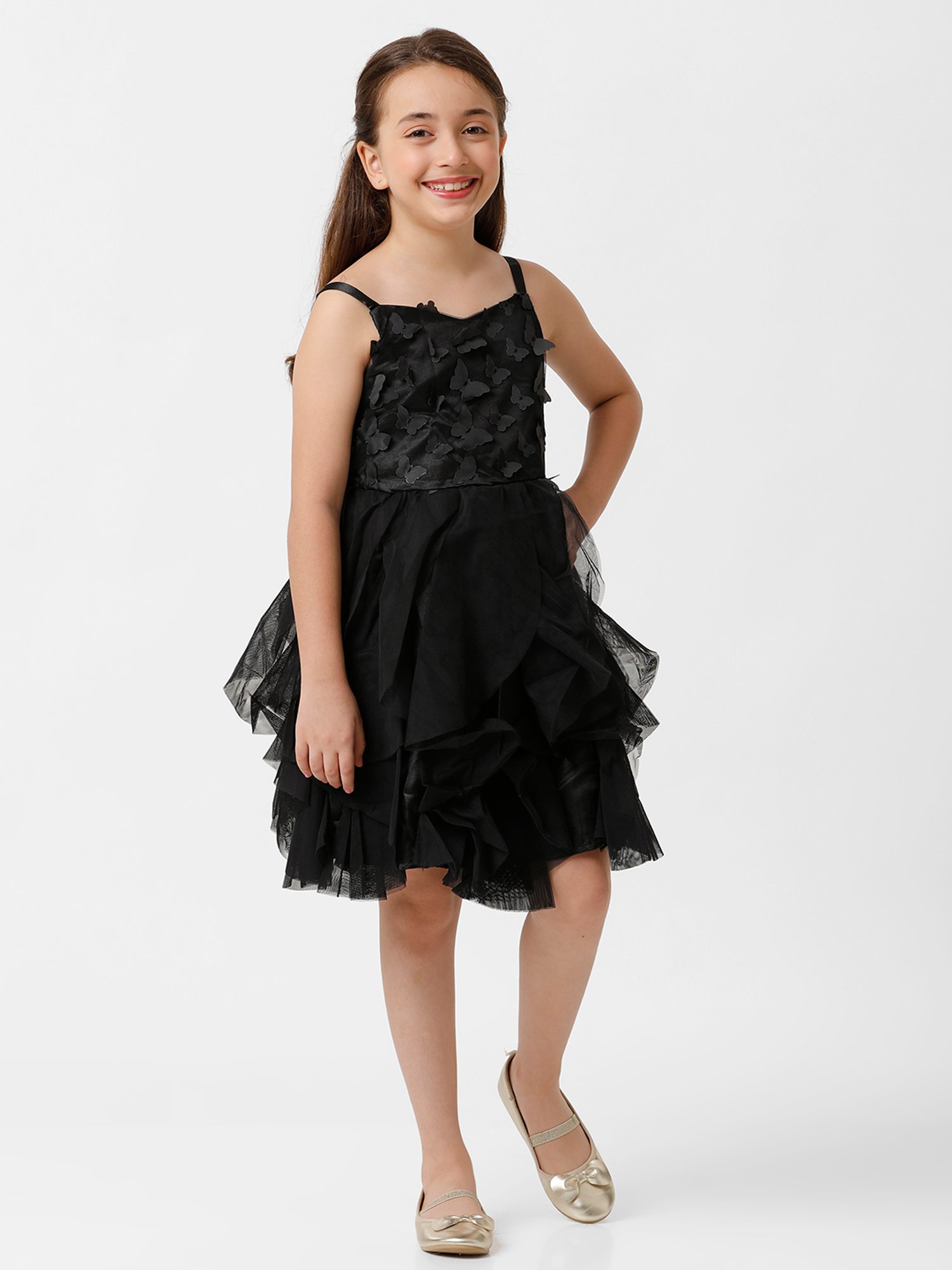 Kate & Oscar Kids Black Applique Dress