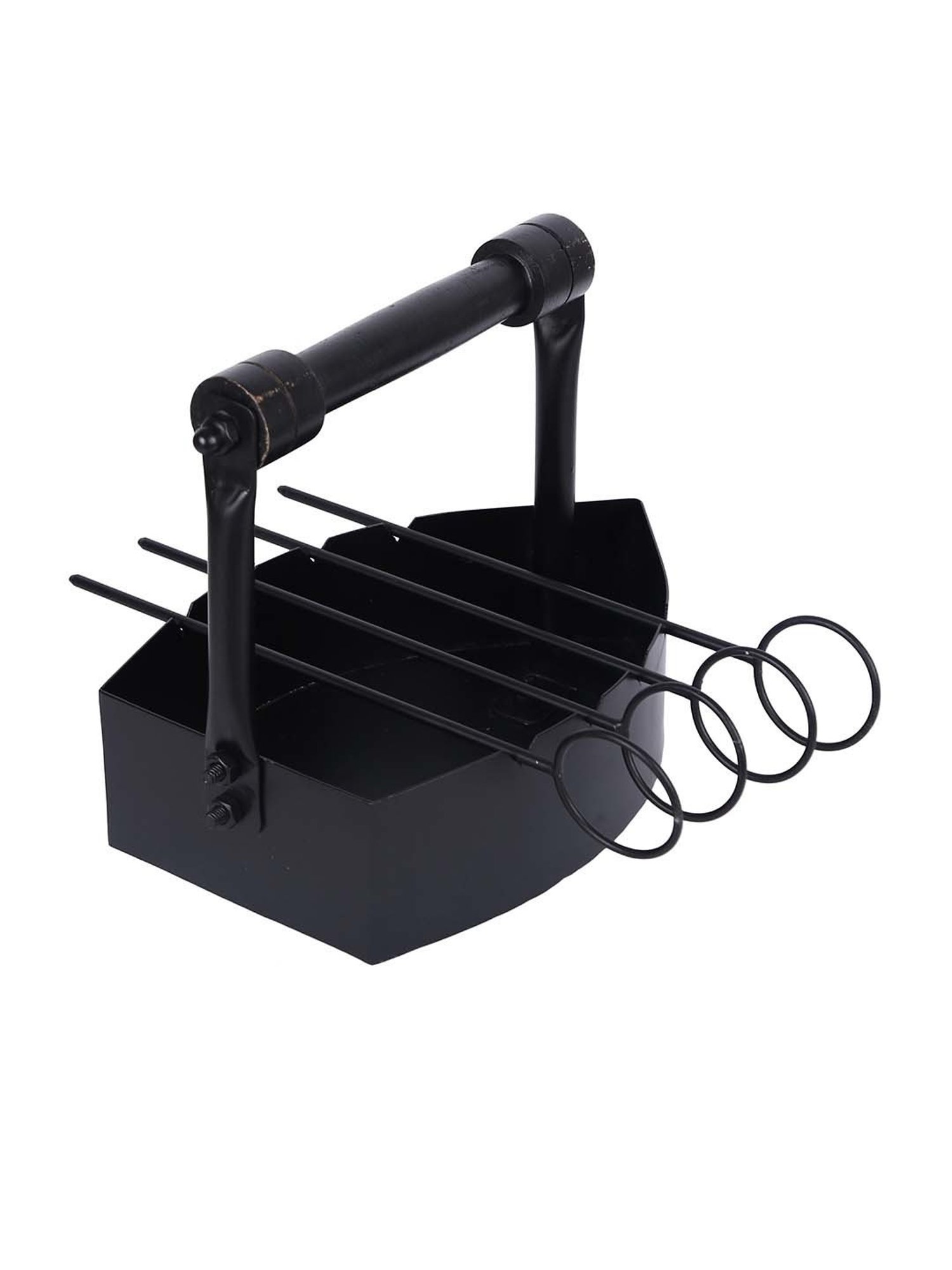 Aapno Rajasthan Black Iron Stylish Steam Barbeque Plate With Skewers