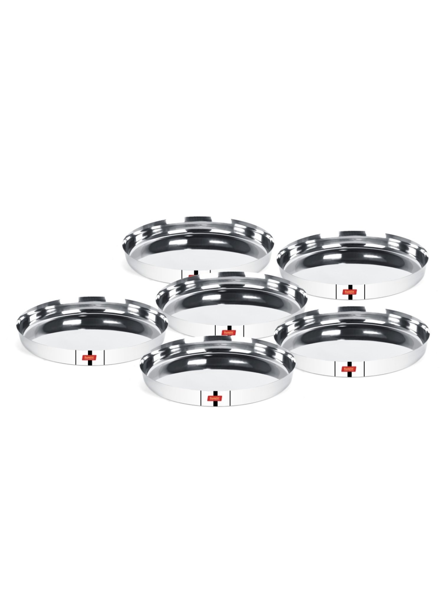 Sumeet 22 Gauge Stainless Steel Traditional Dinner Plate / Thali  28.5Cm (2Ltr) - set of 6pc