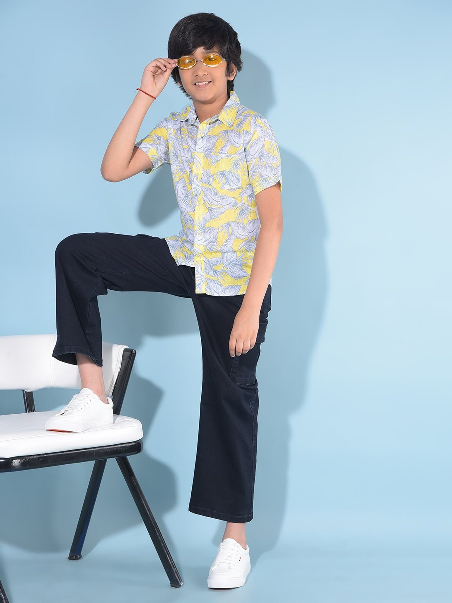 Crimsoune Club Kids Yellow & White Floral Print Shirt