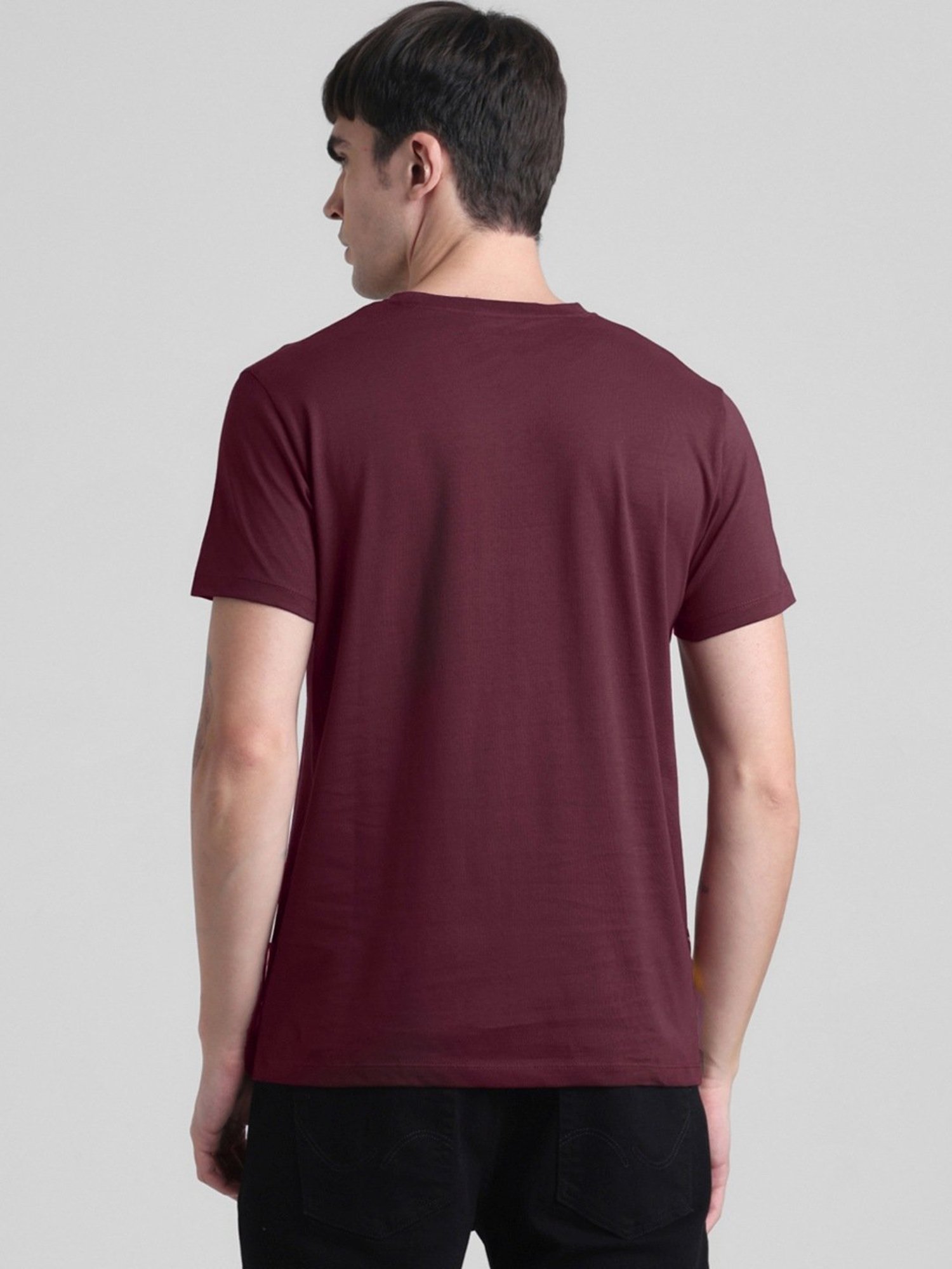 Jack & Jones Tawny Port Cotton Slim Fit Printed T-Shirt