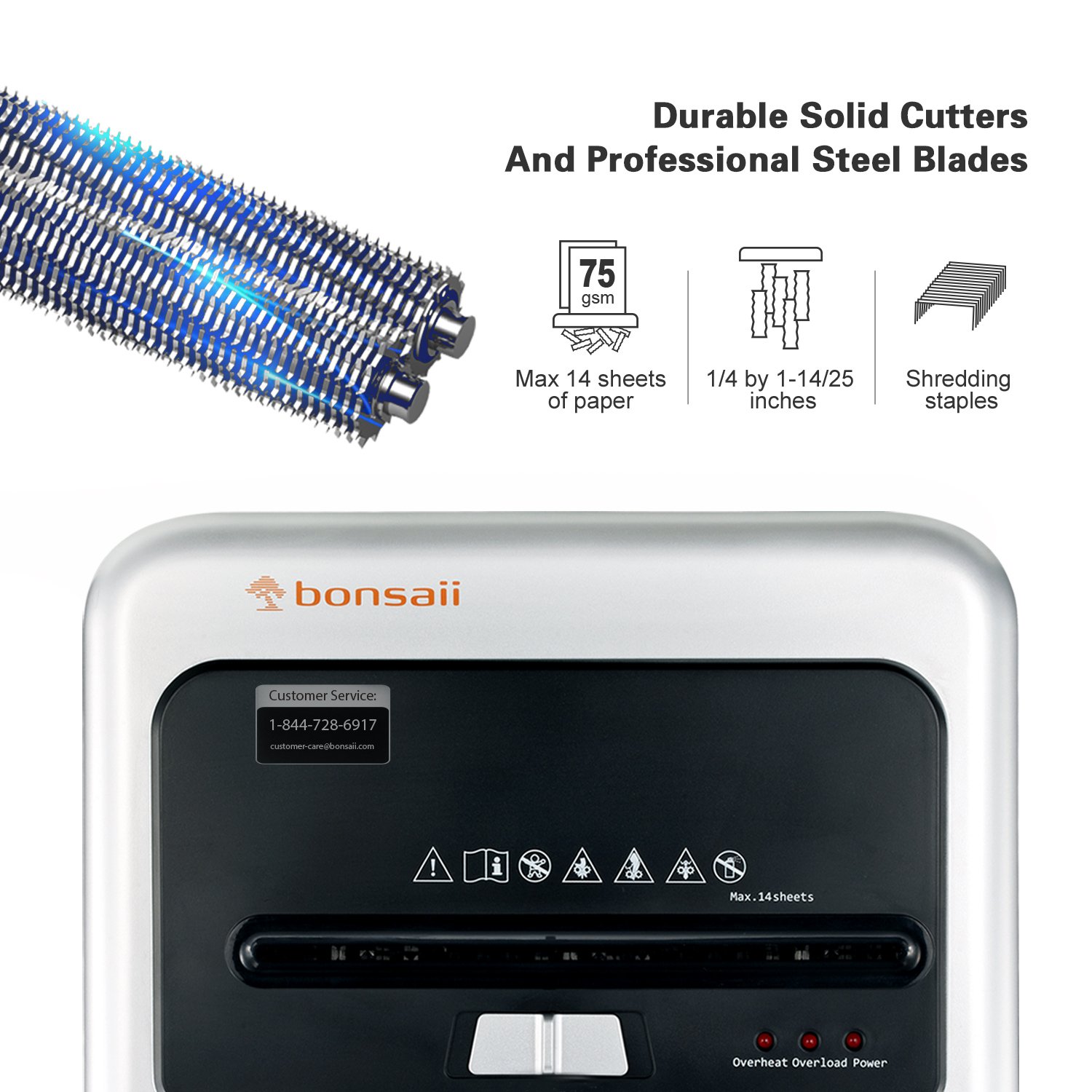 Bonsaii 14-Sheet Cross-Cut Heavy Duty Paper Shredder, 30-Minute Continuous Running Time, Credit Card/Staples Shredders for Office, Quiet Shredding Machine with Jam Proof System (C169-B)