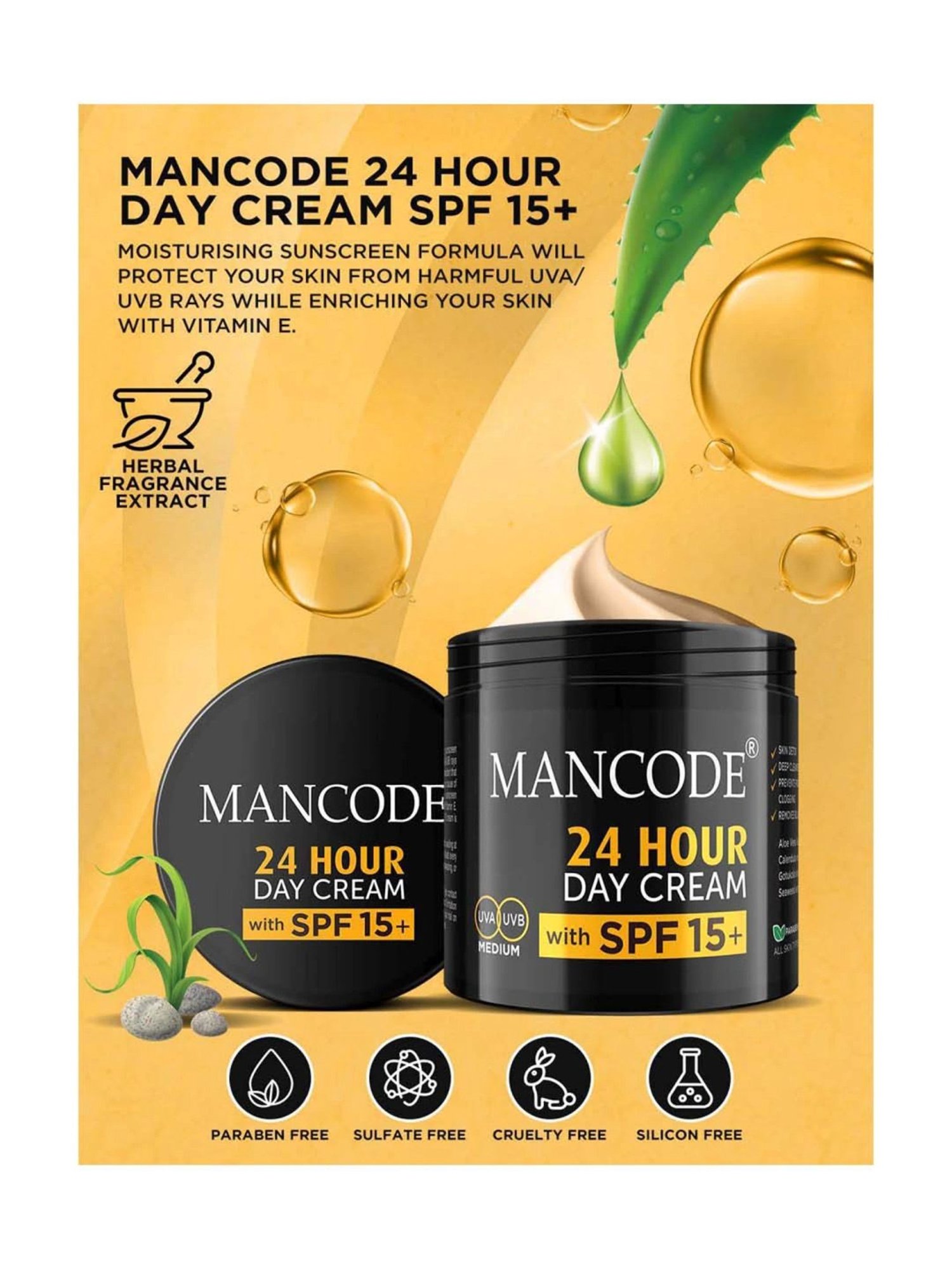 Mancode 24 Hours Day Cream with SPF 15+ - 100 gm