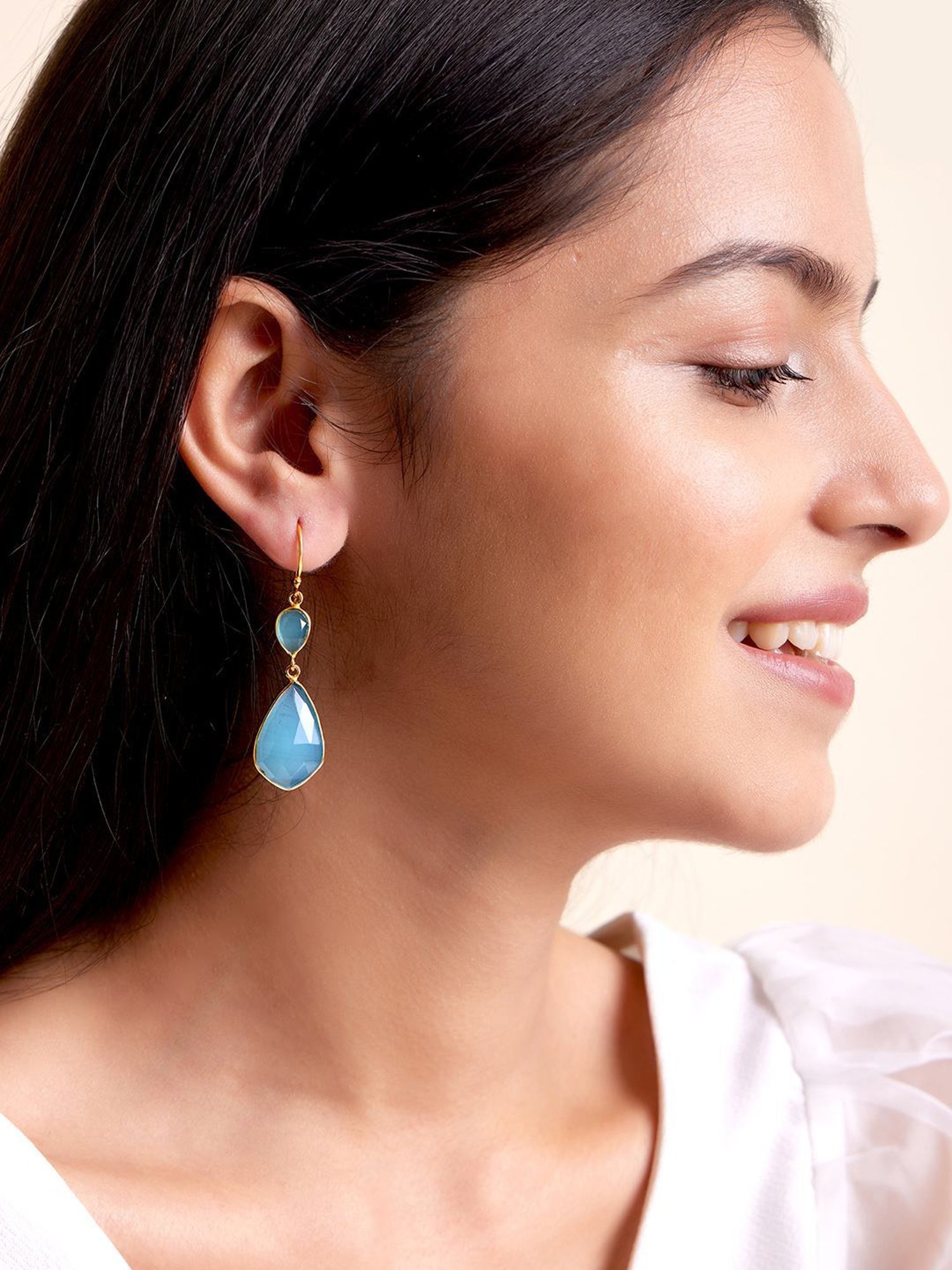 March by FableStreet 18k Gold-Plated 92.5 Sterling Silver Aqua Chalcedony Drop Earrings