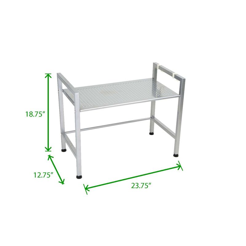 MIND READER Metal Rack Utility Shelf and Microwave Stand with Two Hooks (SILVER)