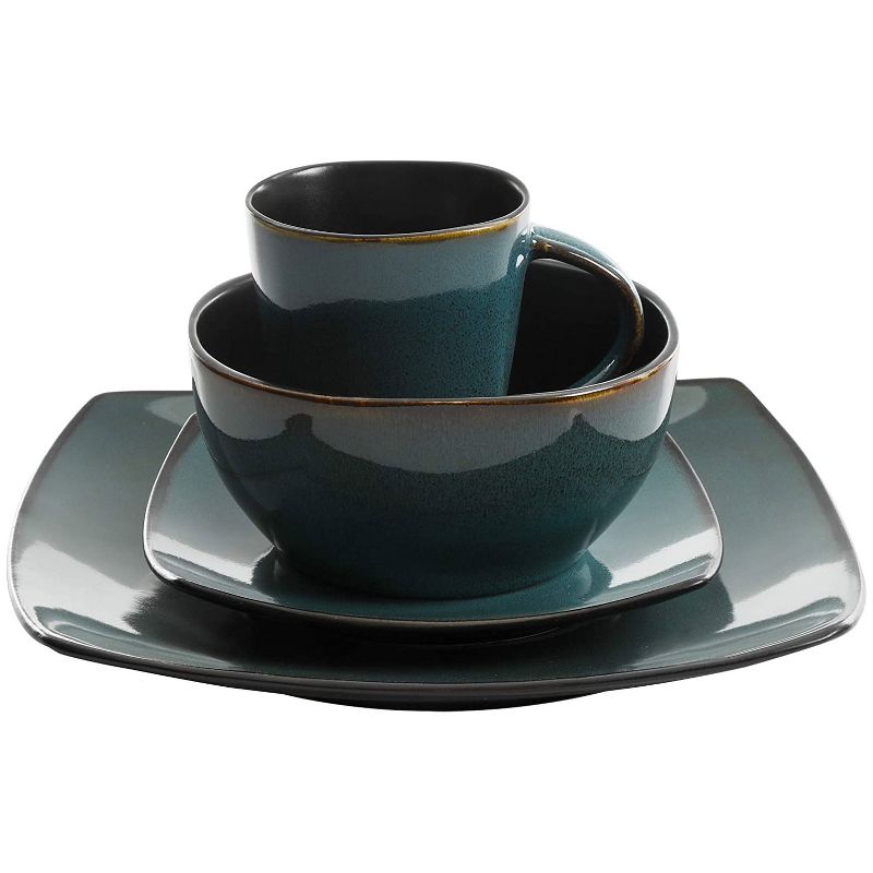 Gibson Elite Soho Lounge 16 Piece Reactive Glaze Durable Microwave and Dishwasher Safe Plates, Bowls, and Mugs Dinnerware Set, Teal