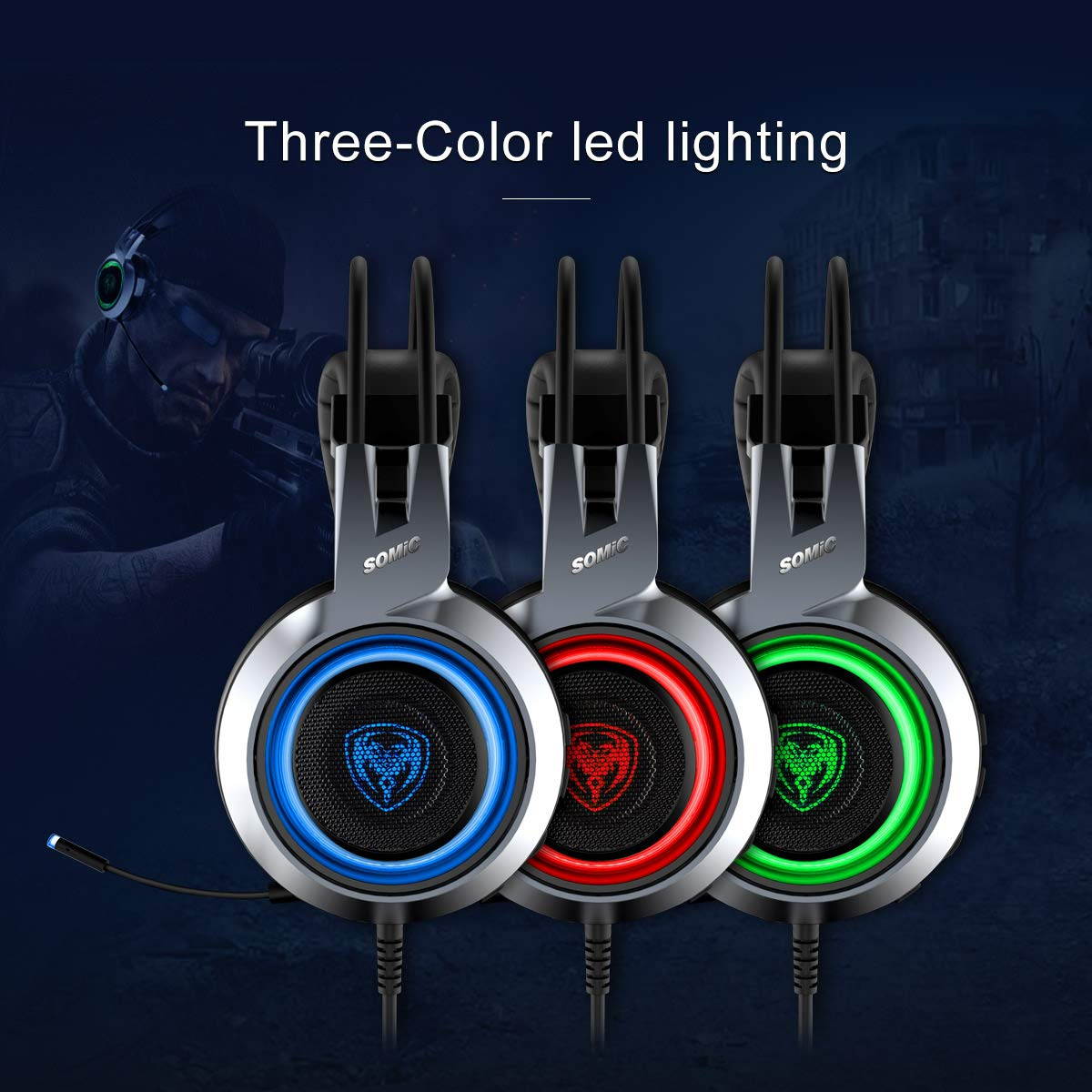 SOMIC G951 LED Light USB Gaming Stereo Headphones Headset with Microphone and LED light For PC Video Games