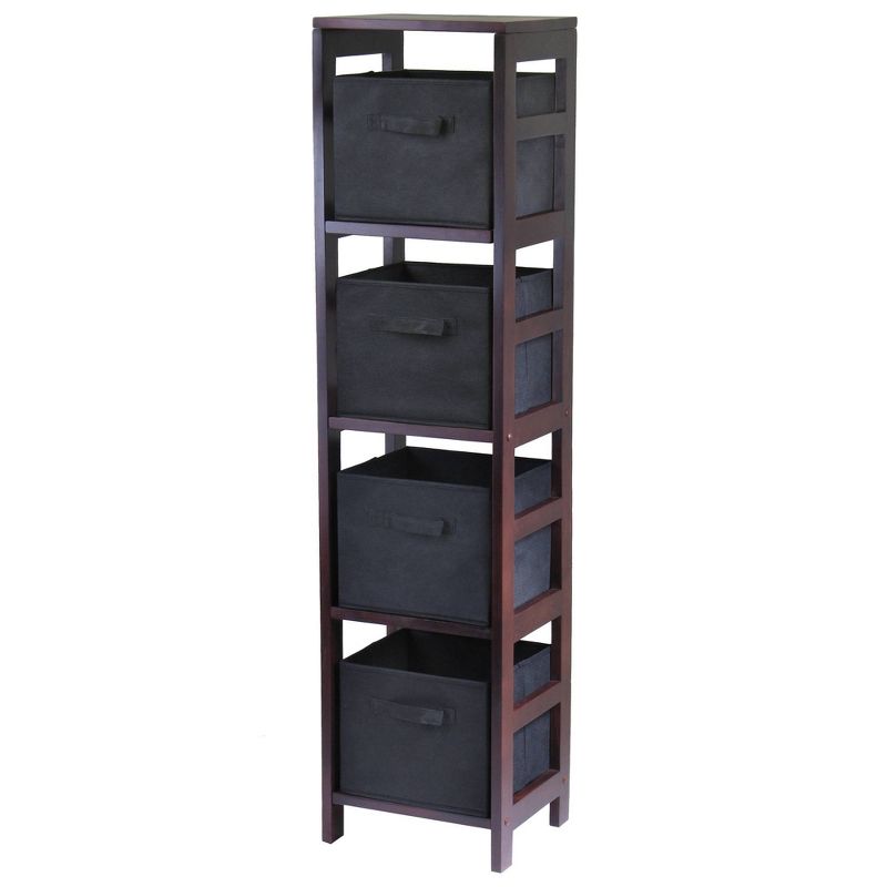 5pc Capri Set Storage Shelf with Folding Fabric Baskets Espresso Brown - Winsome