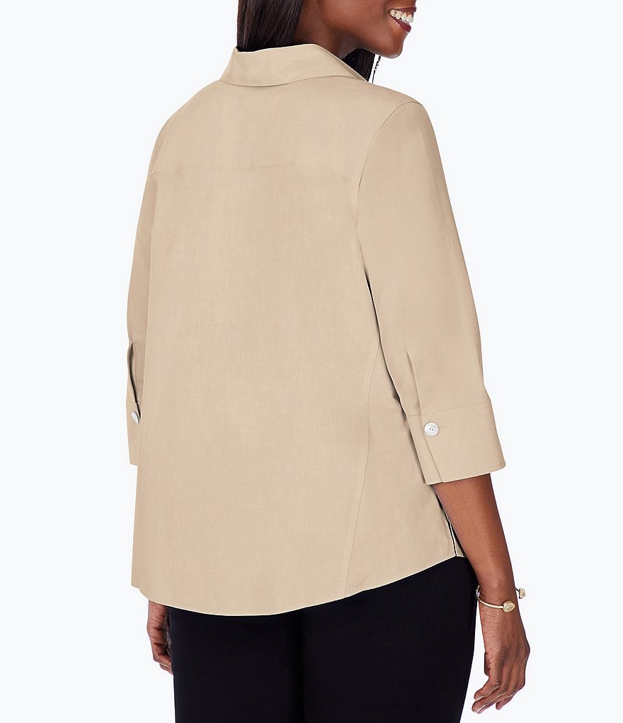 Foxcroft Plus Size Point Collar Neck 3/4 Sleeve Paityn Solid Shirt