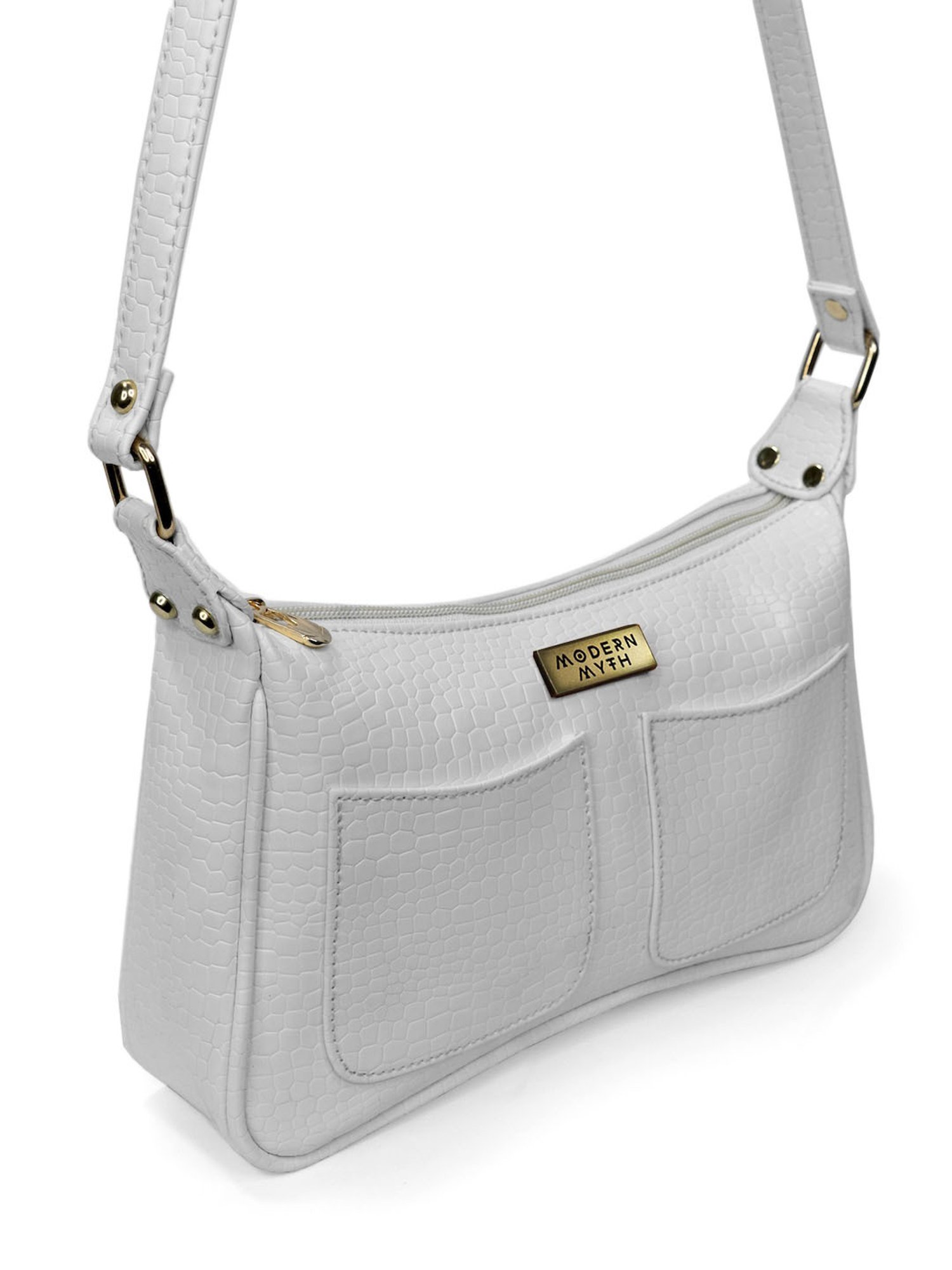 Modern Myth Retro White Textured Medium Shoulder Bag