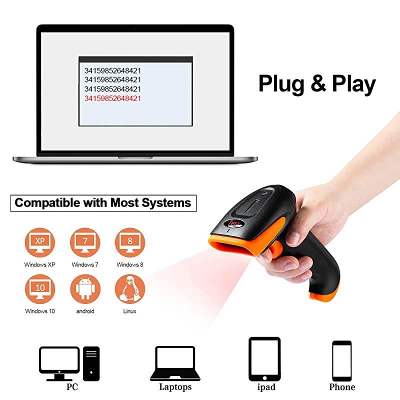 Wireless 2D QR Barcode Scanner with Stand 3 in 1 Compatible with Bluetooth amp 24GHz Wireless amp Wired Connection Connect Smart Phone Tablet PC USB Image Bar Code Reader with Vibration Alert