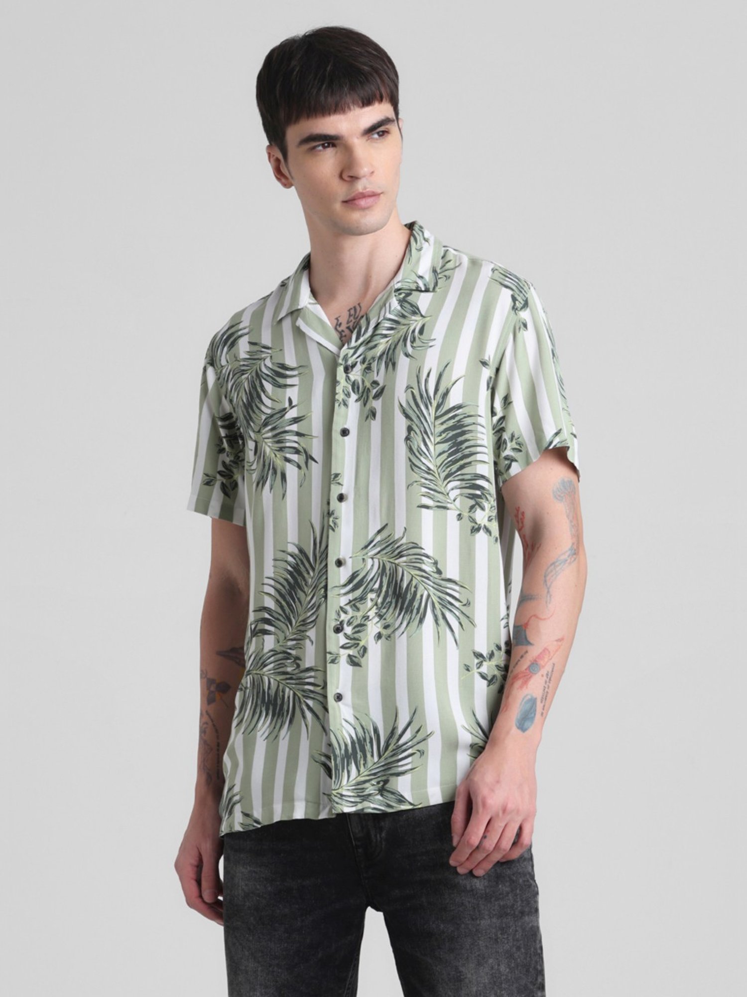Jack & Jones Oil Green Regular Fit Floral Print Shirt