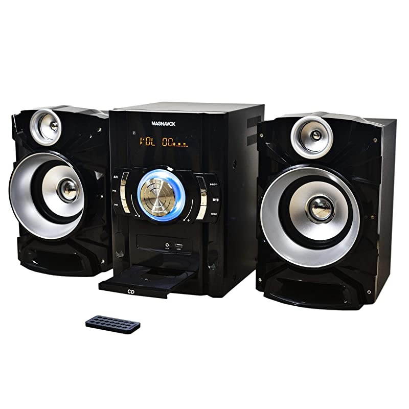 MM440 3Piece CD Shelf System with Digital PLL FM Stereo Radio Bluetooth Wireless Technology and Remote Control in Black | Blue Colored Lights | LED Display | AUX Port Compatible |