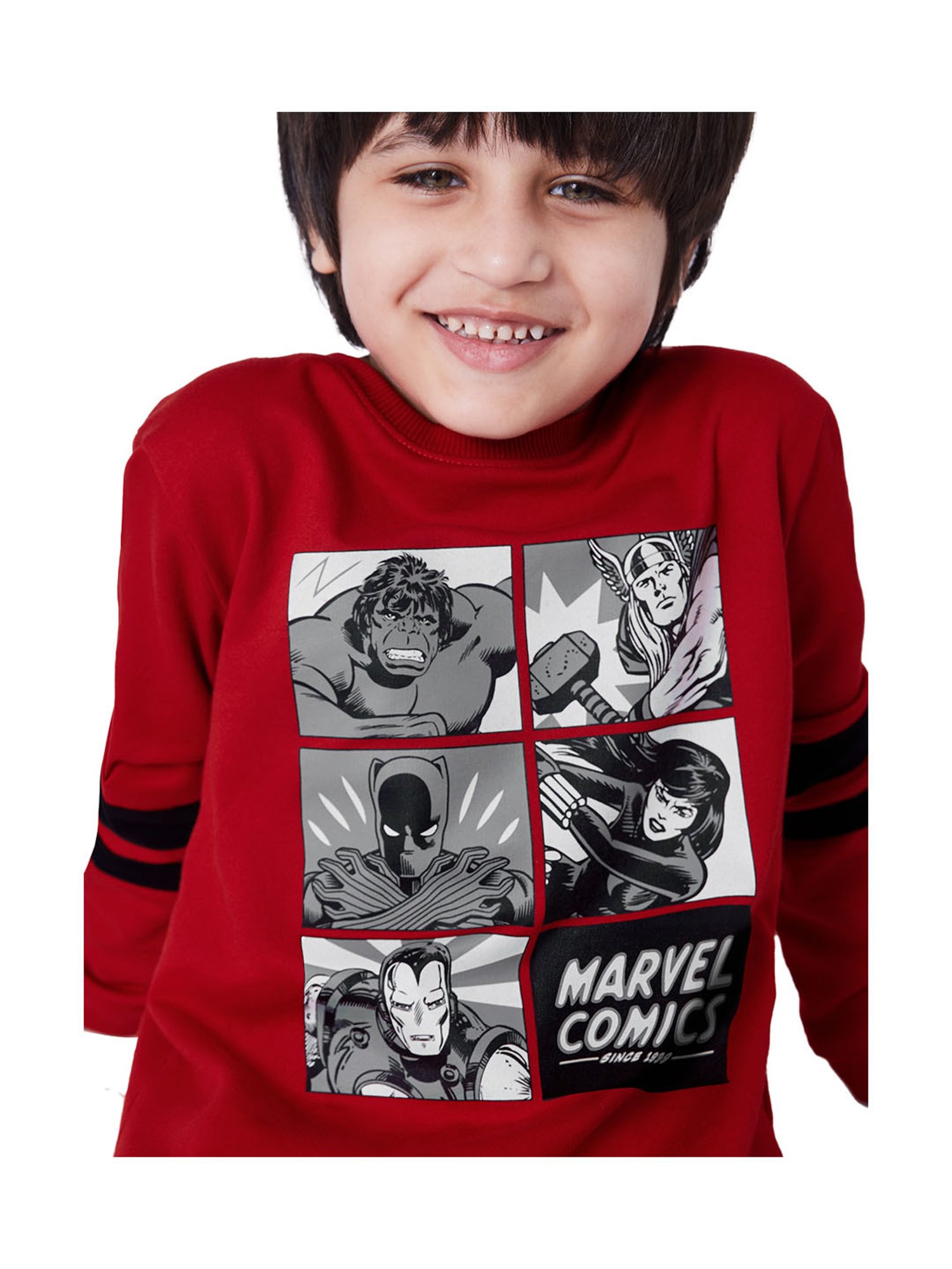 The Souled Store Kids Red & Black Cotton Printed Full Sleeves Marvel Sweatshirt