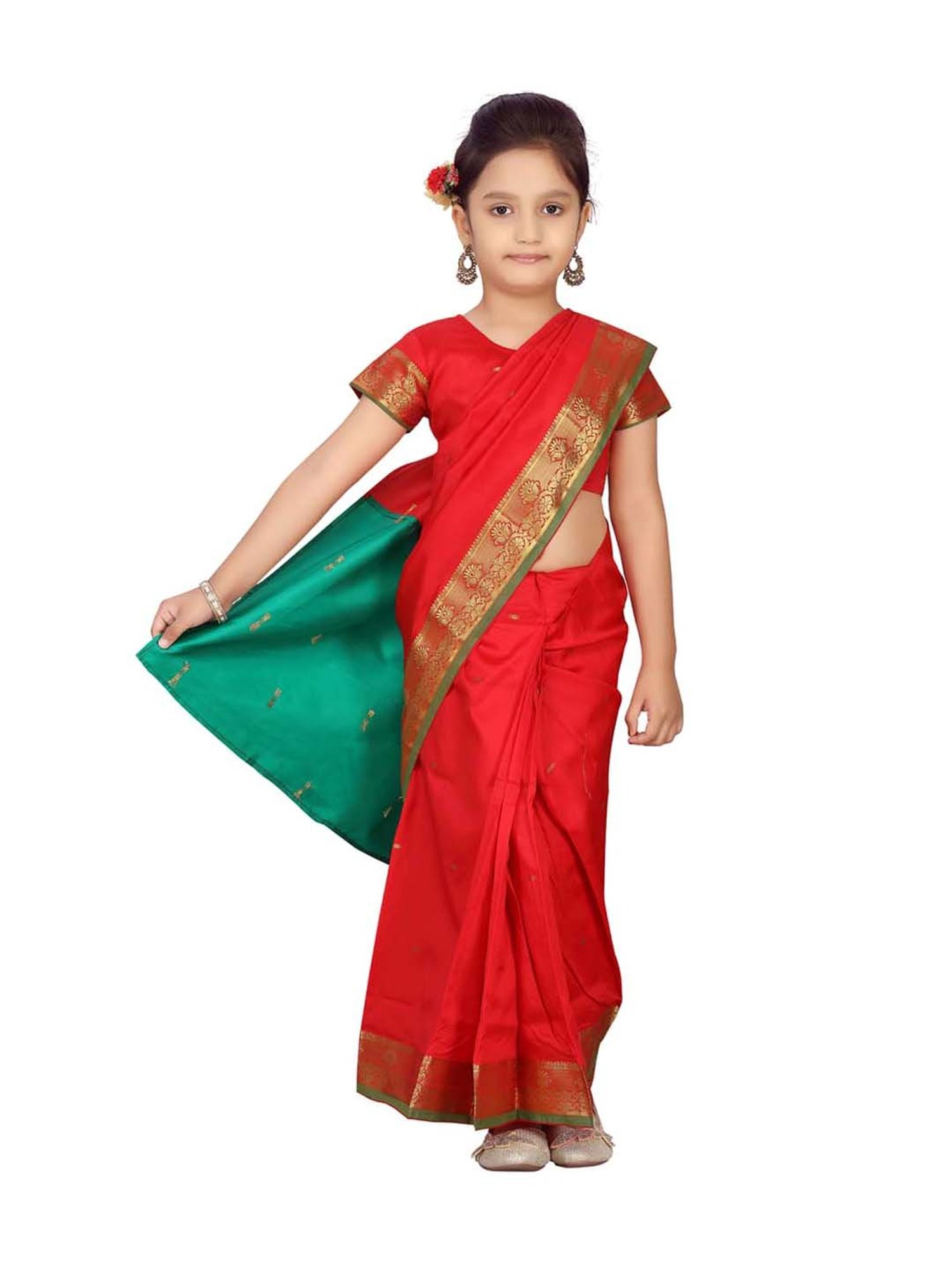 LilPicks Kids Green & White Regular Fit Saree