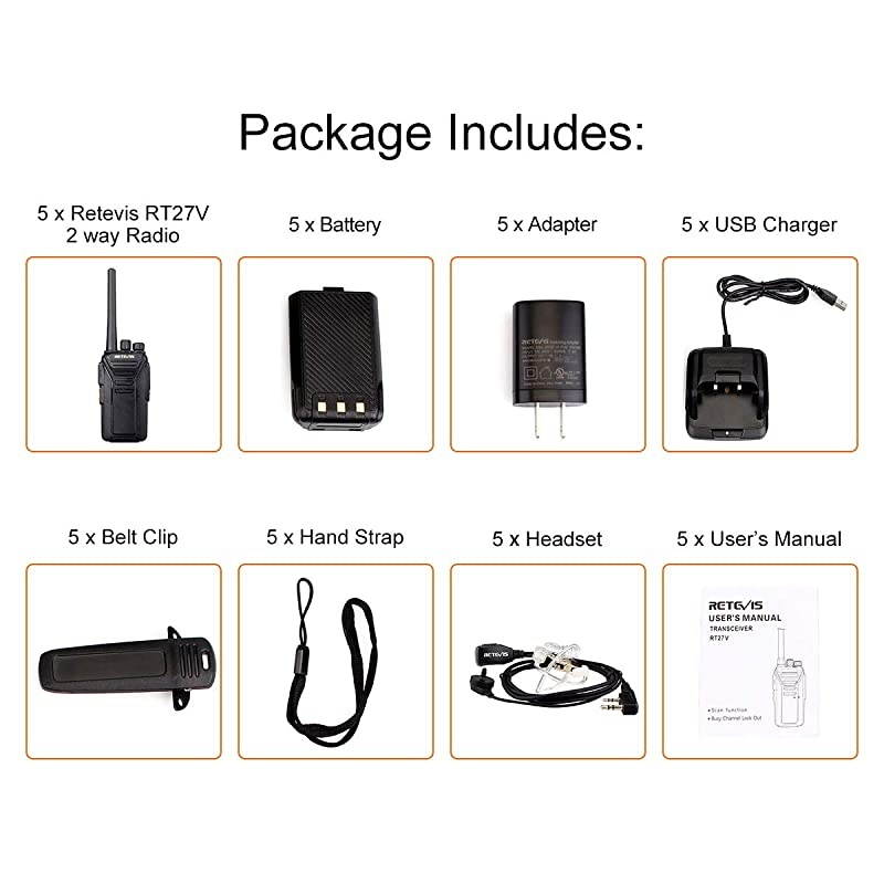 RT27V MURS Radio Rechargeable, 2 Way Radios Walkie Talkies Long Range,5 Low Traffic Channel, Short Range Indoor, Long Distance in Open Area, for Outdoor Activity and Commercial(5 Pack)