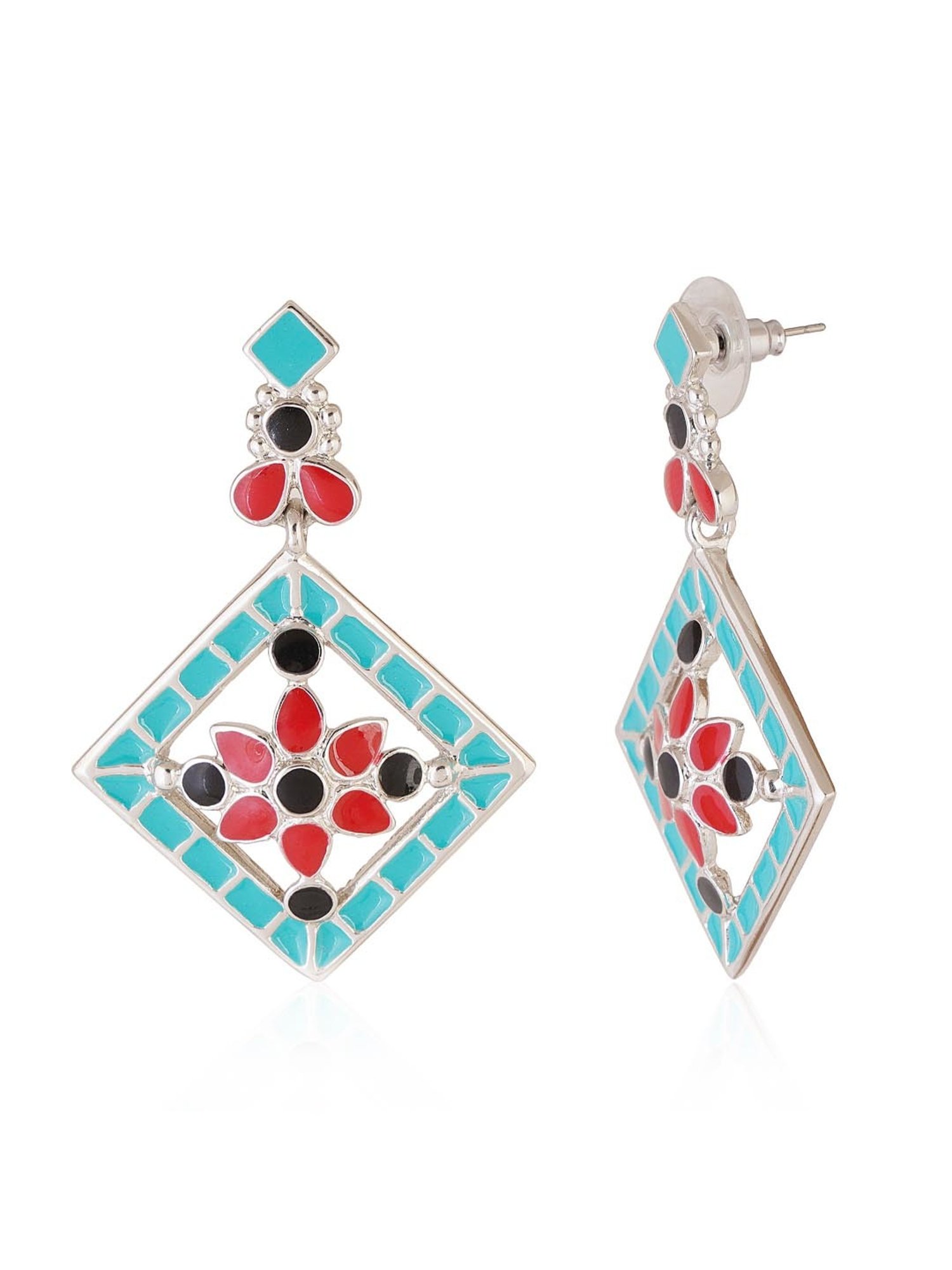 Estele Rhodium-Plated Oxidized Geometric Dangler Earrings for Women/Girls