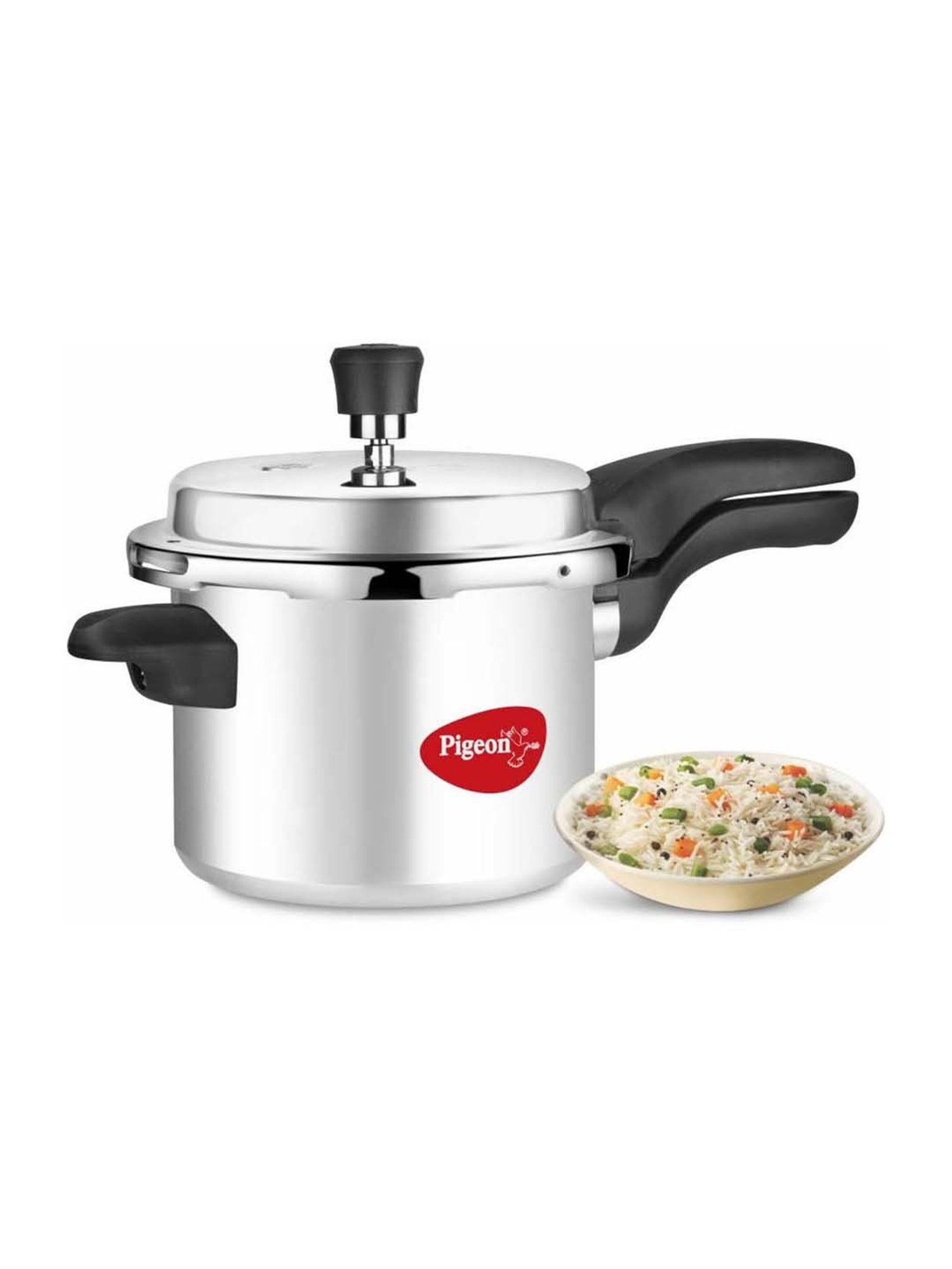Pigeon Silver & Black Aluminium Induction Friendly Pressure Cooker (5 L) - Set of 1