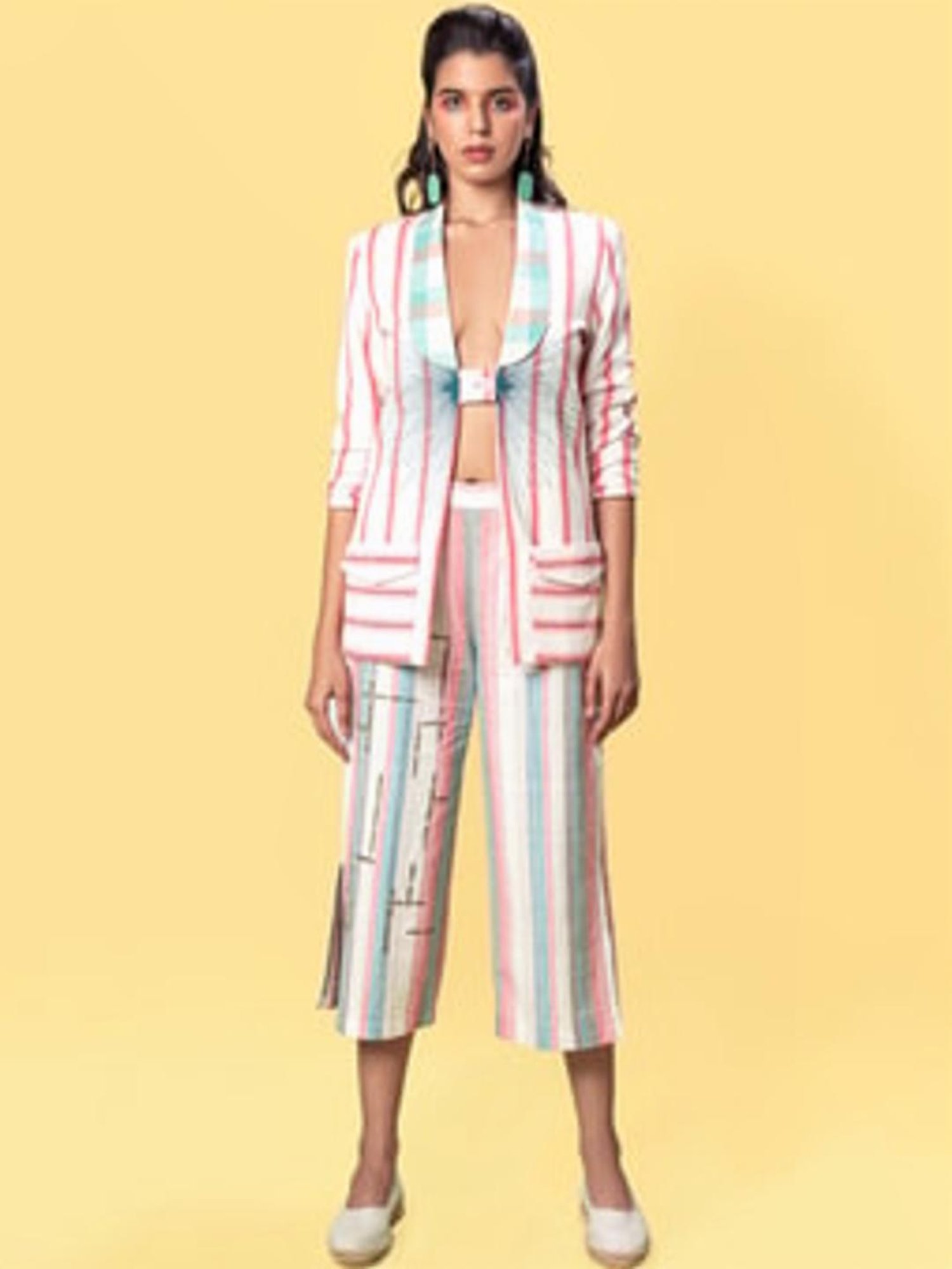 Anushe Pirani White & Coral Of Myriad Minds Side Slit Culottes