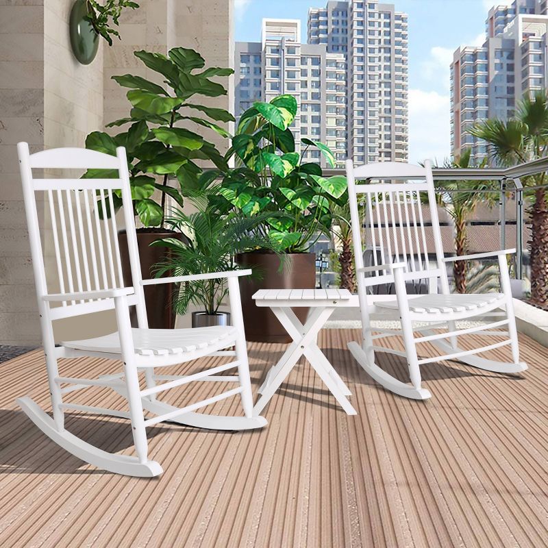 3pc Wooden Patio Rocking Chair Set - White - Veikous