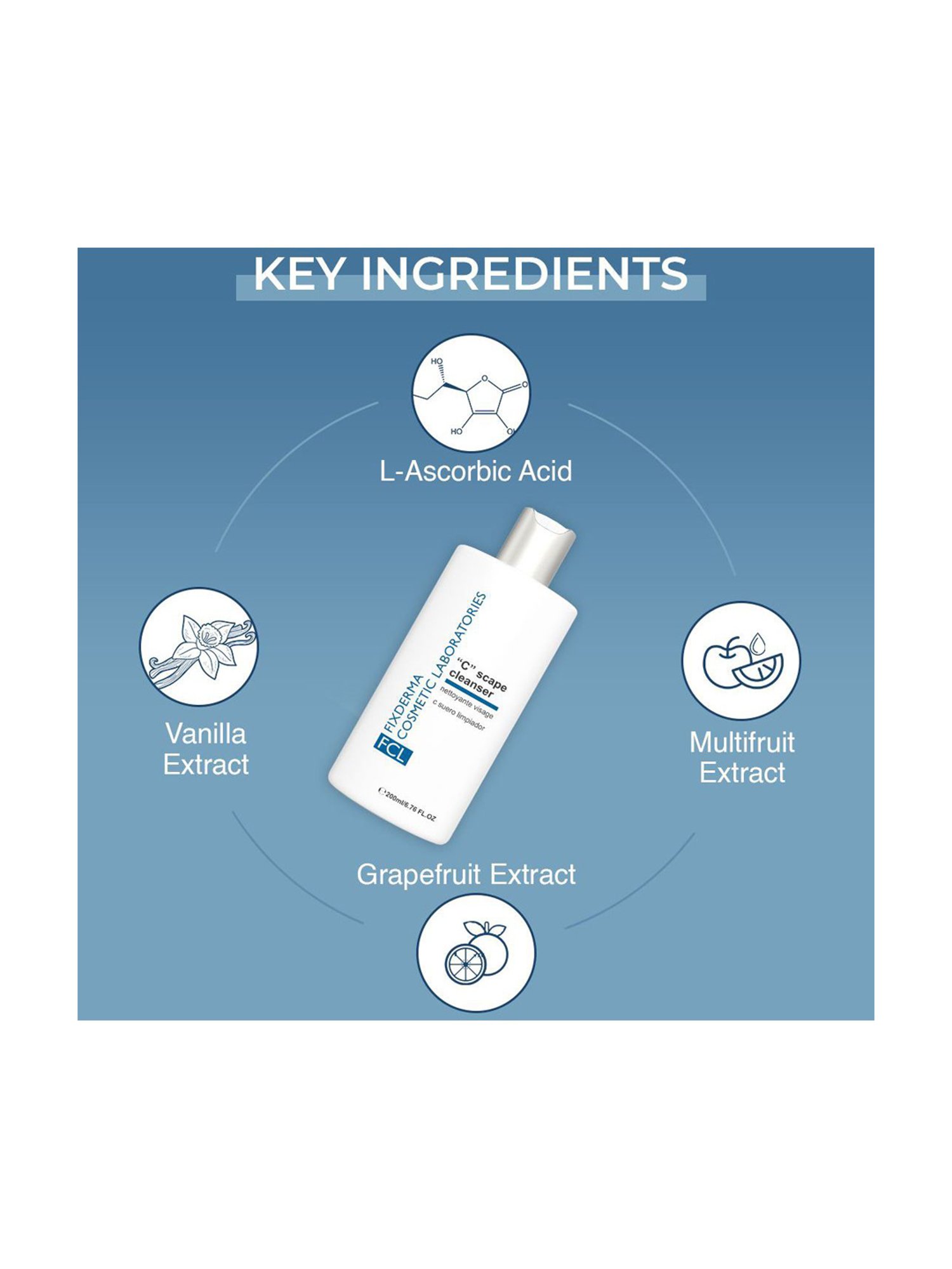 Fcl C Scape Cleanser,Vitamin C Cleanser,Exfoliant, Brightens Skin, Dermatologist Tested - 200 ml
