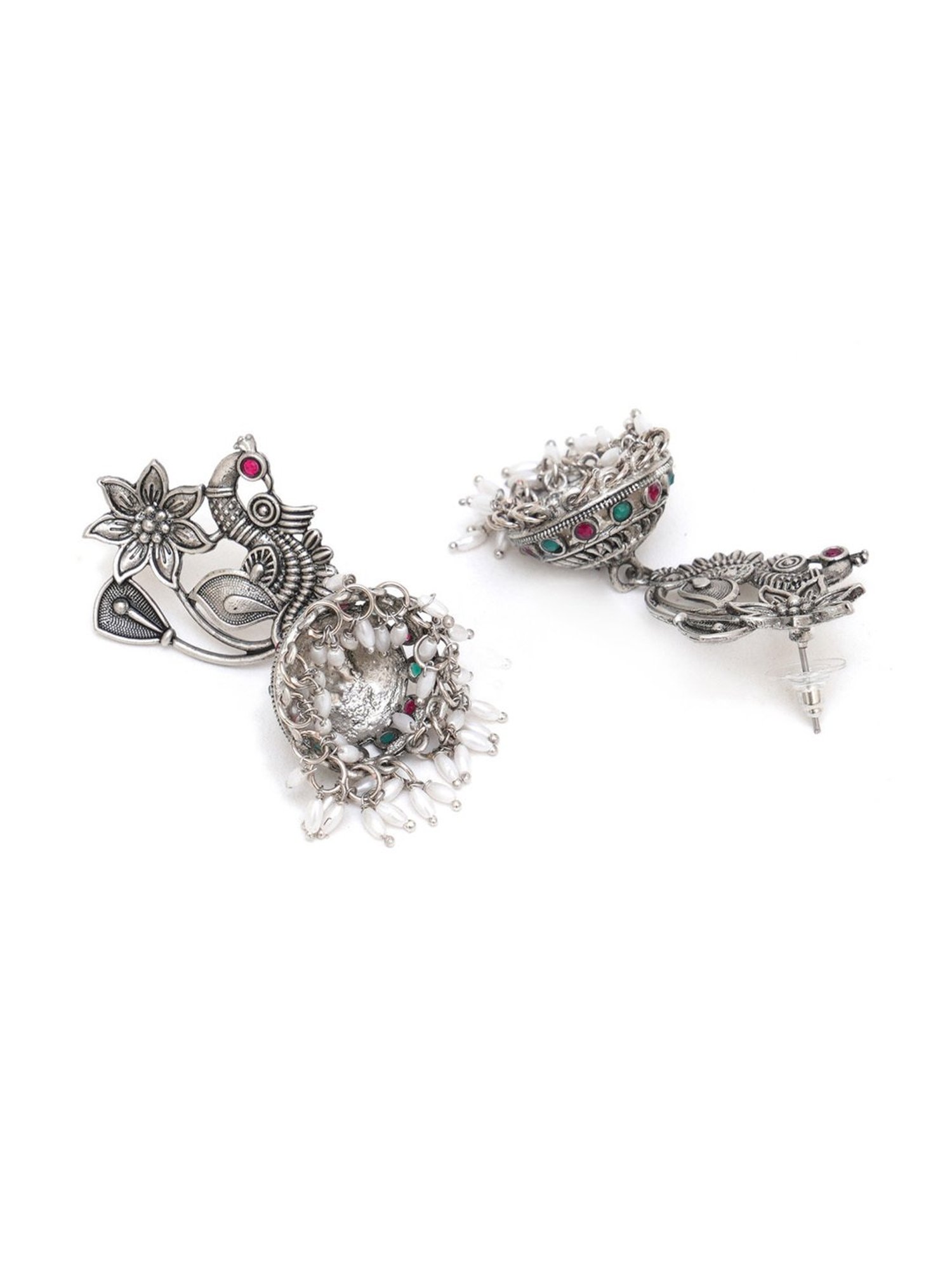 Karatcart Oxidized Silver Peacock Shape Jhumki Earrings