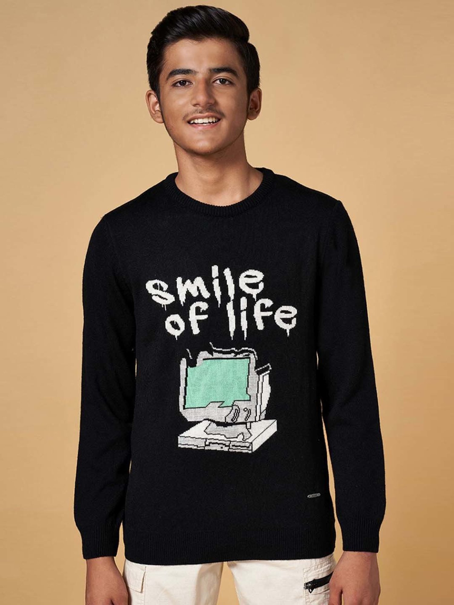 Coolsters by Pantaloons Kids Black Printed Full Sleeves Sweater