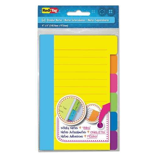 Redi-Tag Divider Sticky Notes, 60 Ruled Notes per Pack, 4" x 6", Assorted Neon Colors (12-Pack Bundle) - Bundle Includes Plexon Ballpoint Pen