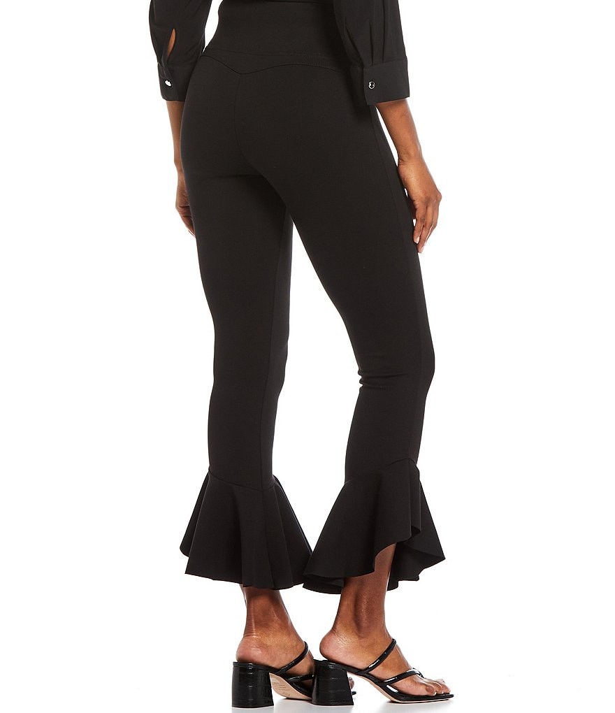 Slim Factor by Investments Ponte Knit Wide Waistband Tapered Ruffle Flare Leggings
