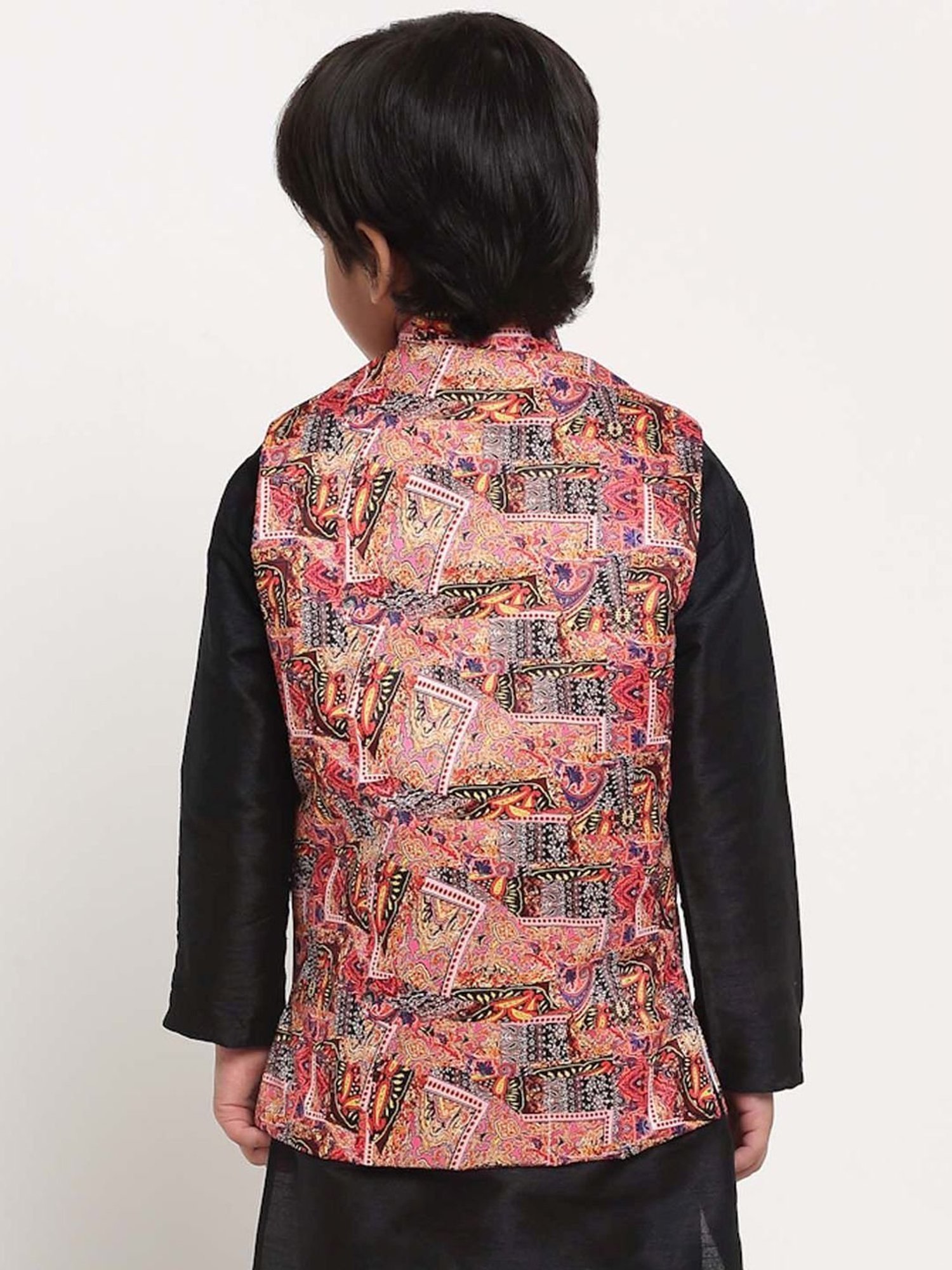 Benstoke Kids Pink & Yellow Printed Nehru Jacket