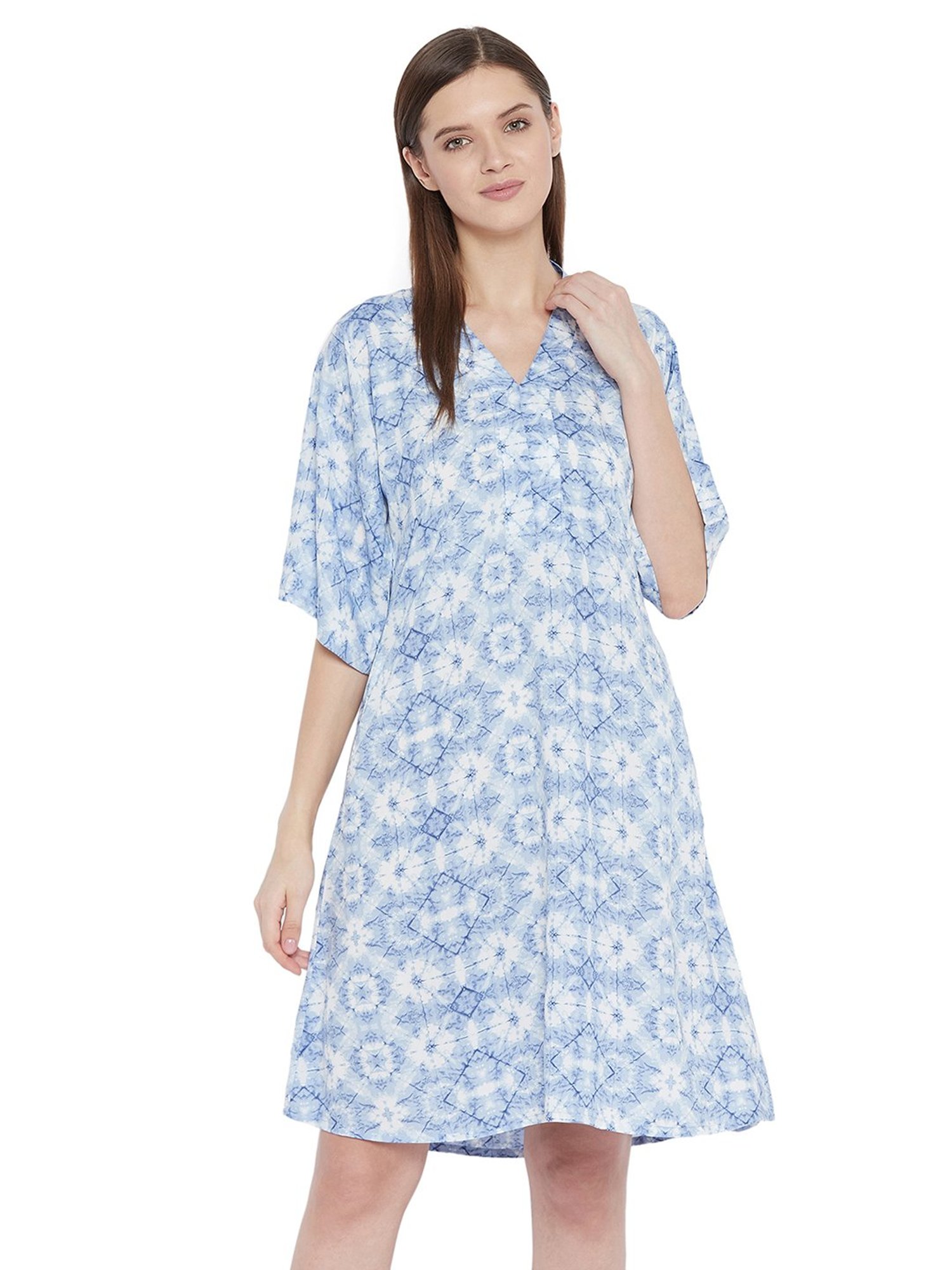 Hypernation Blue Printed Night Dress