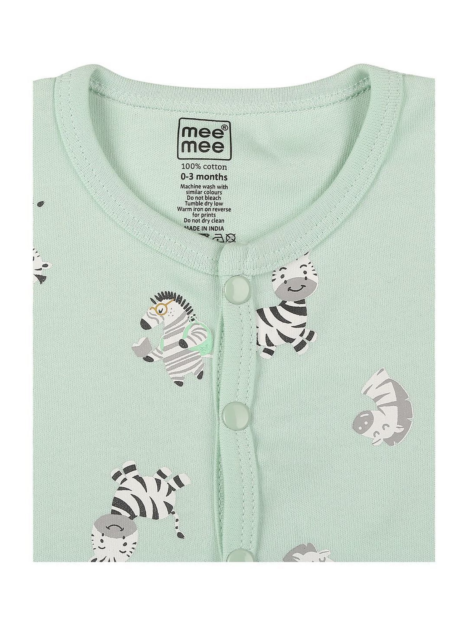 Mee Mee Kids Green & White Cotton Printed Jabla (Pack of 3)