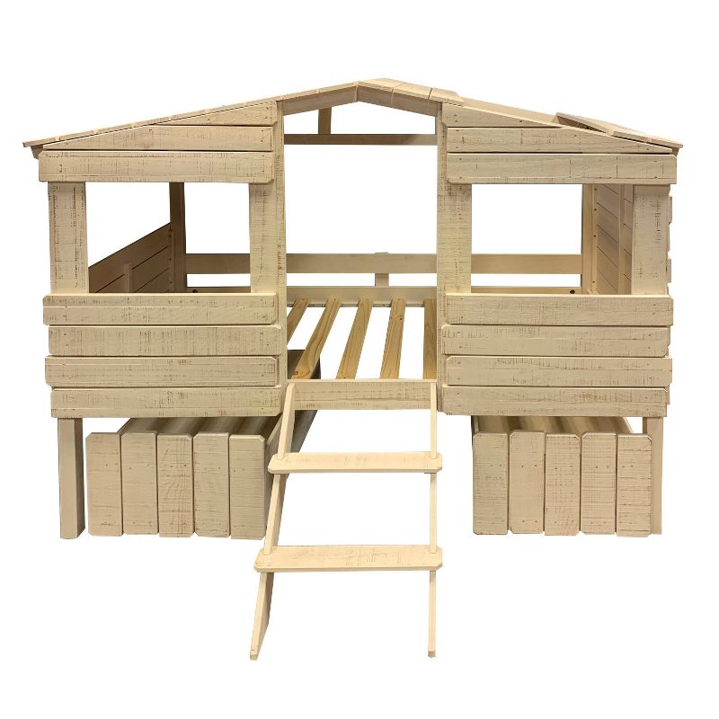 Twin Tree House Loft with Drawers Rustic Sand - Donco Kids