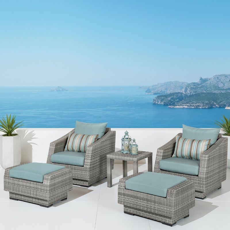 Cannes 5-Piece Wicker Patio Chat Furniture Set - Blue