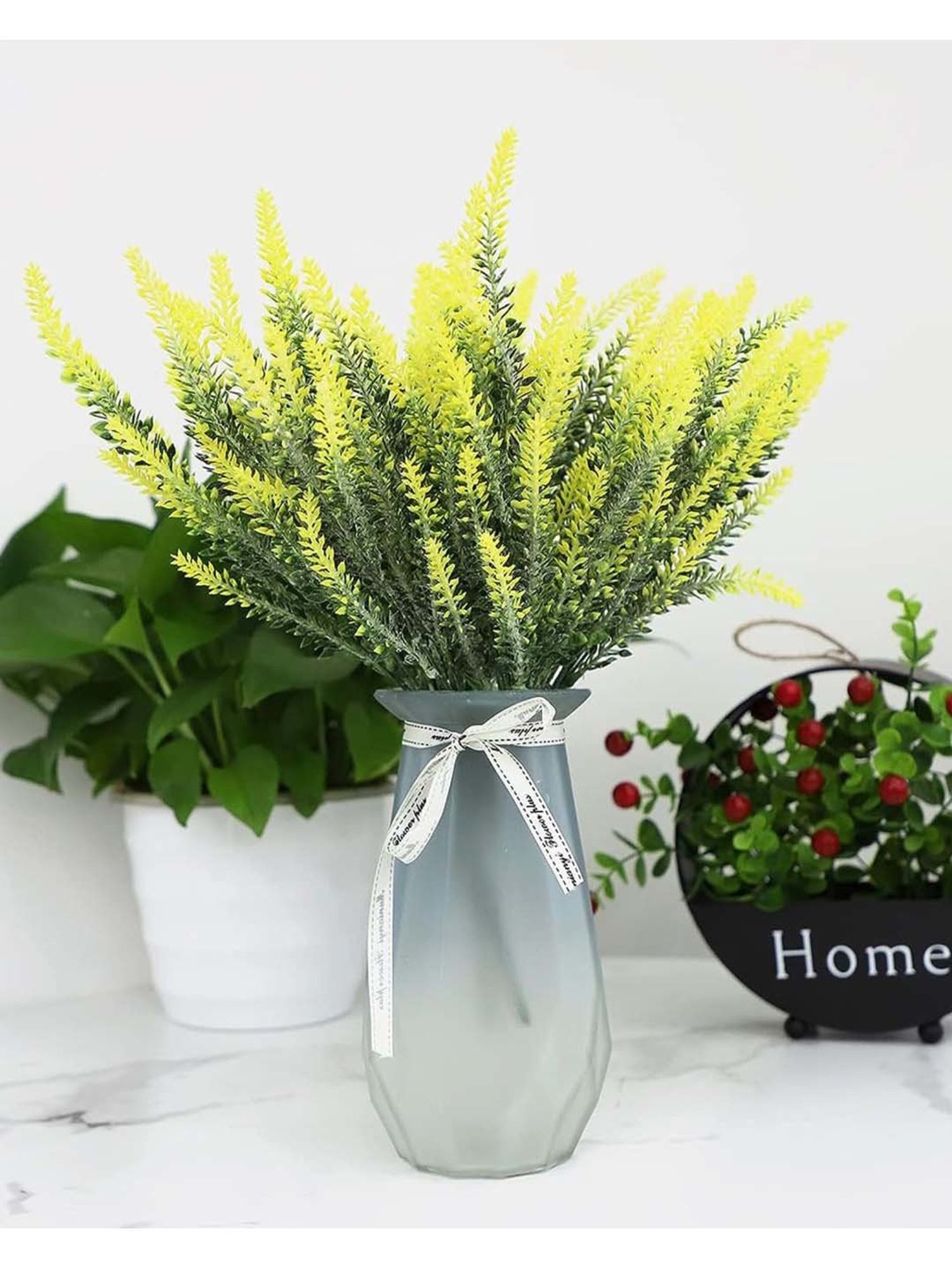 Homesake Yellow Plastic Artificial Lavender Flowers Plants For Kitchen Garden - Set of 6