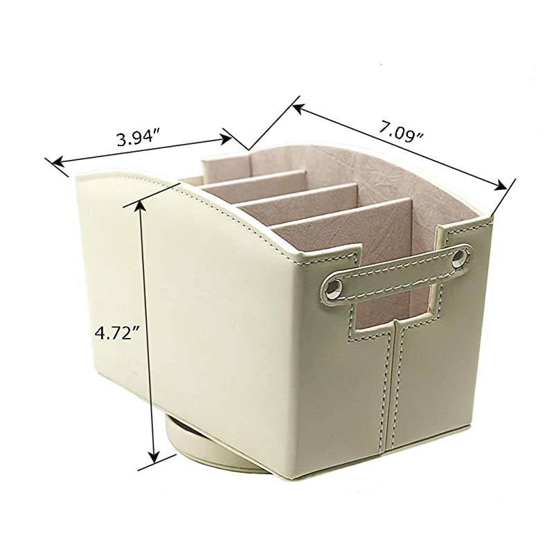 Remote Control Holder Organizer Leather Control Storage TV Remote Control Organizer with 5 Spacious Compartments White Spinning