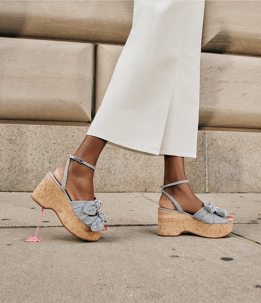 kate spade new york Julep Bow Stripe Ankle Strap Cork Platform Wedge Sandals