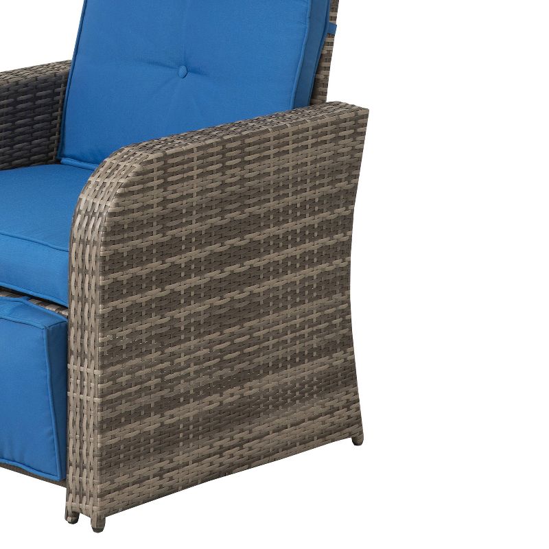 Wicker Outdoor Recliner with Blue Cushions - Accent Furniture