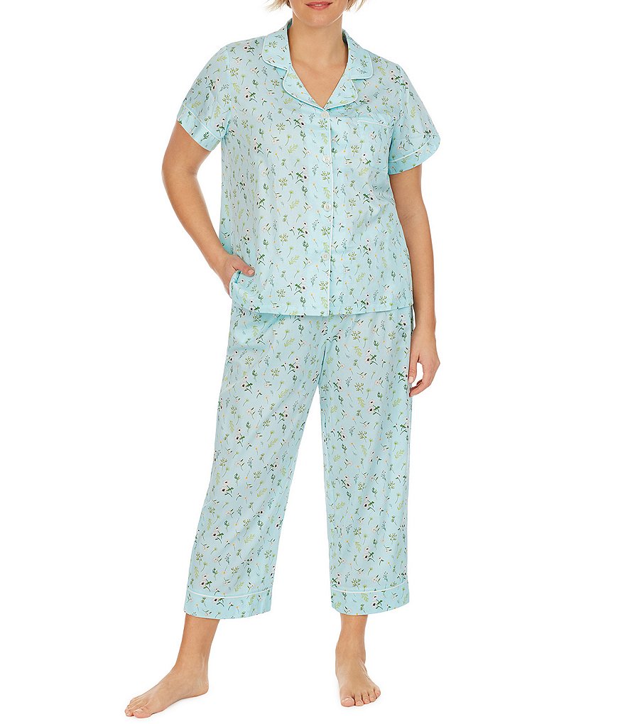 Bedhead Pajamas Plus Spring Garden Print Sateen Woven Cropped Coordinating Pajama Set