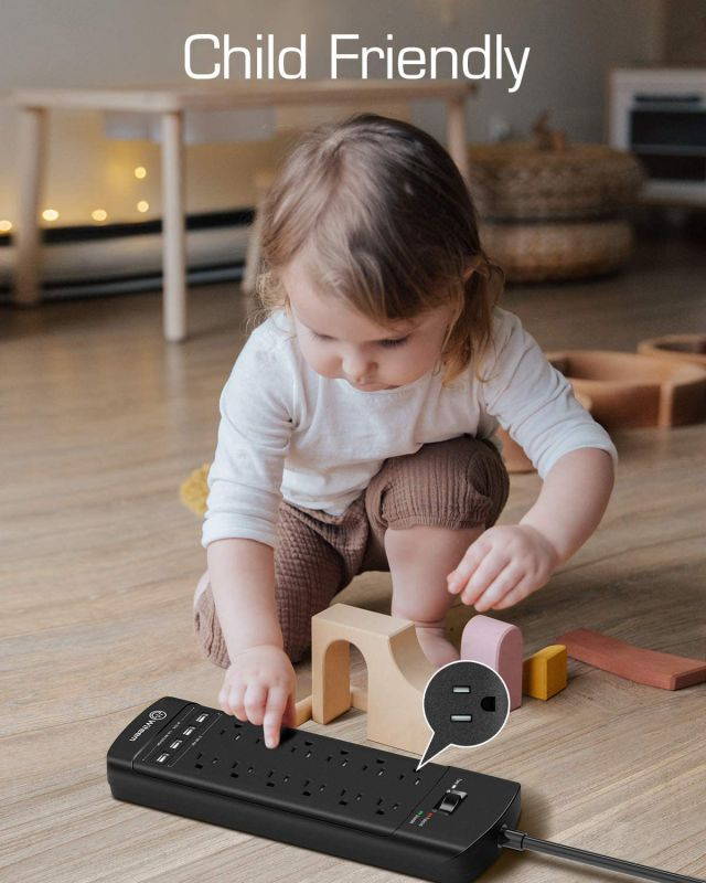 Power Strip,Witeem Surge Protector with 12-Outlet (1875W/15A,4360Joules) and 4 USB Charging Ports (5V/6A,30W),6Ft Extension Cord,Wall Mountable Overload Protection Outlet for Home & Office, Black