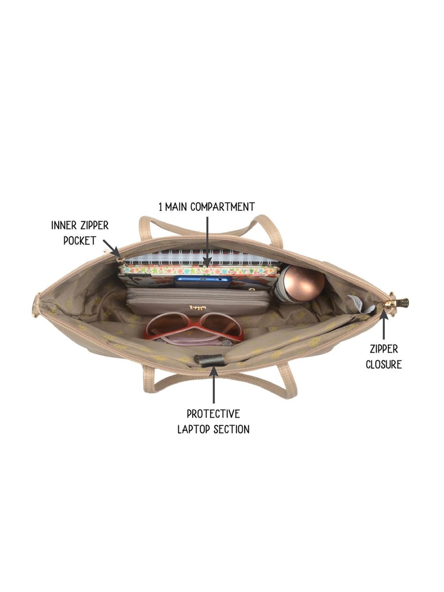 Baggit Ayko Beige PU Solid Laptop Messenger Bag